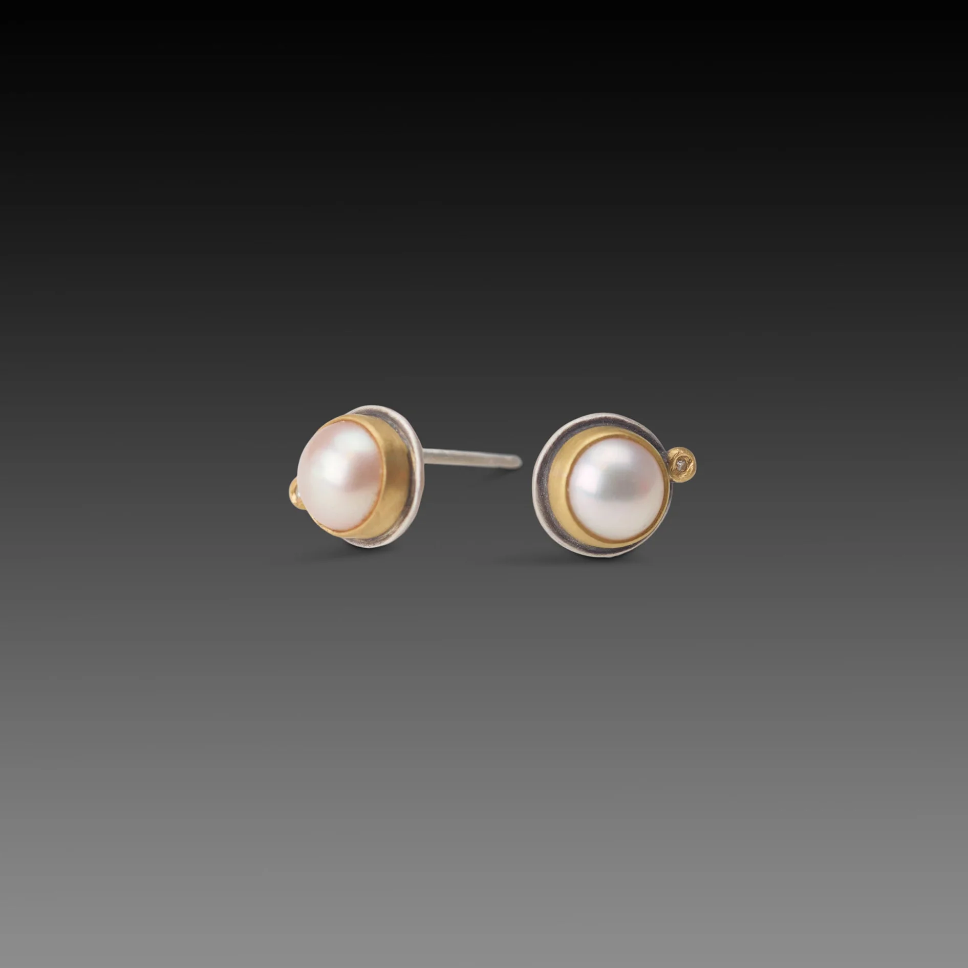Pearl Stud Earrings with Diamond - Image 3