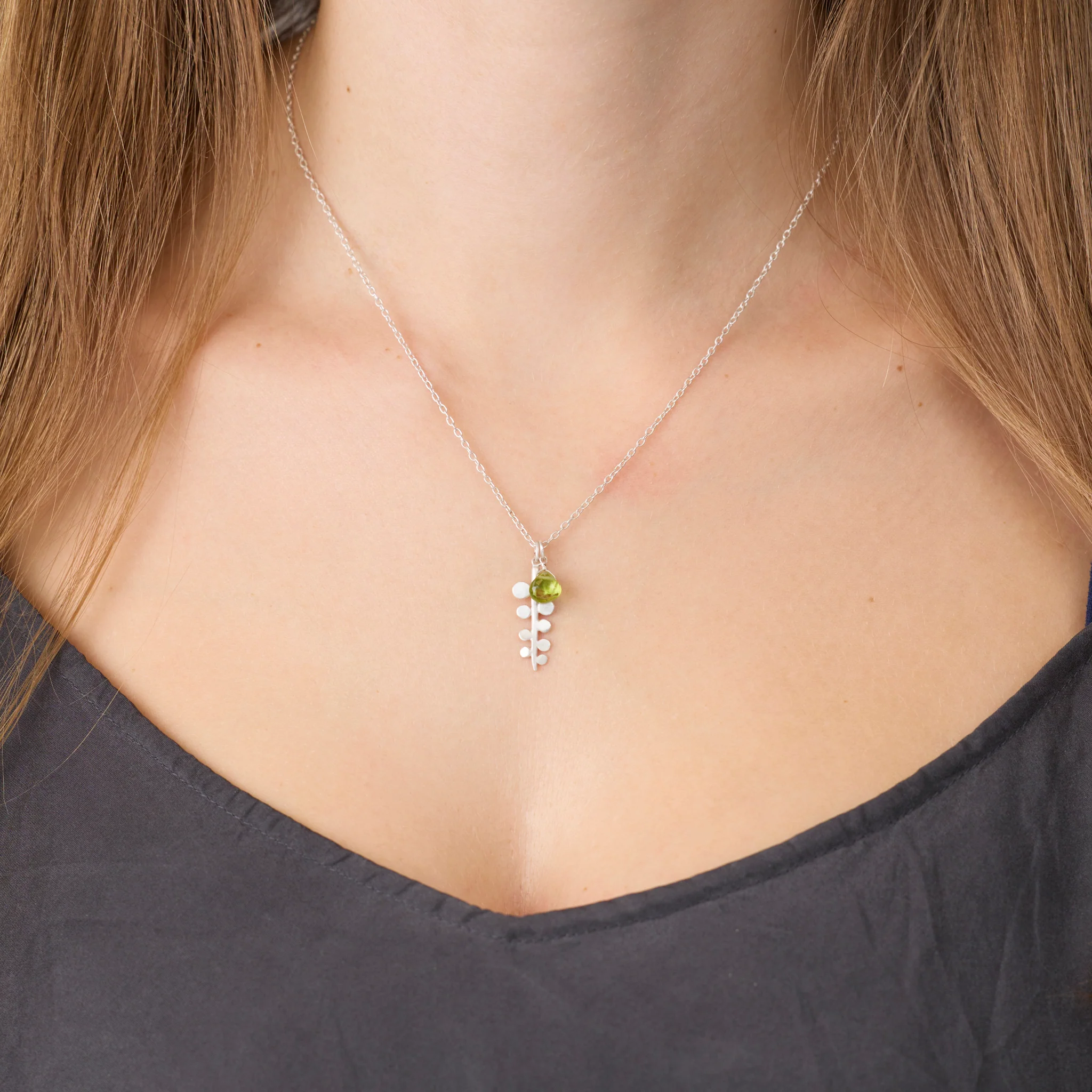Peridot Charm Necklace with Fern - Image 2