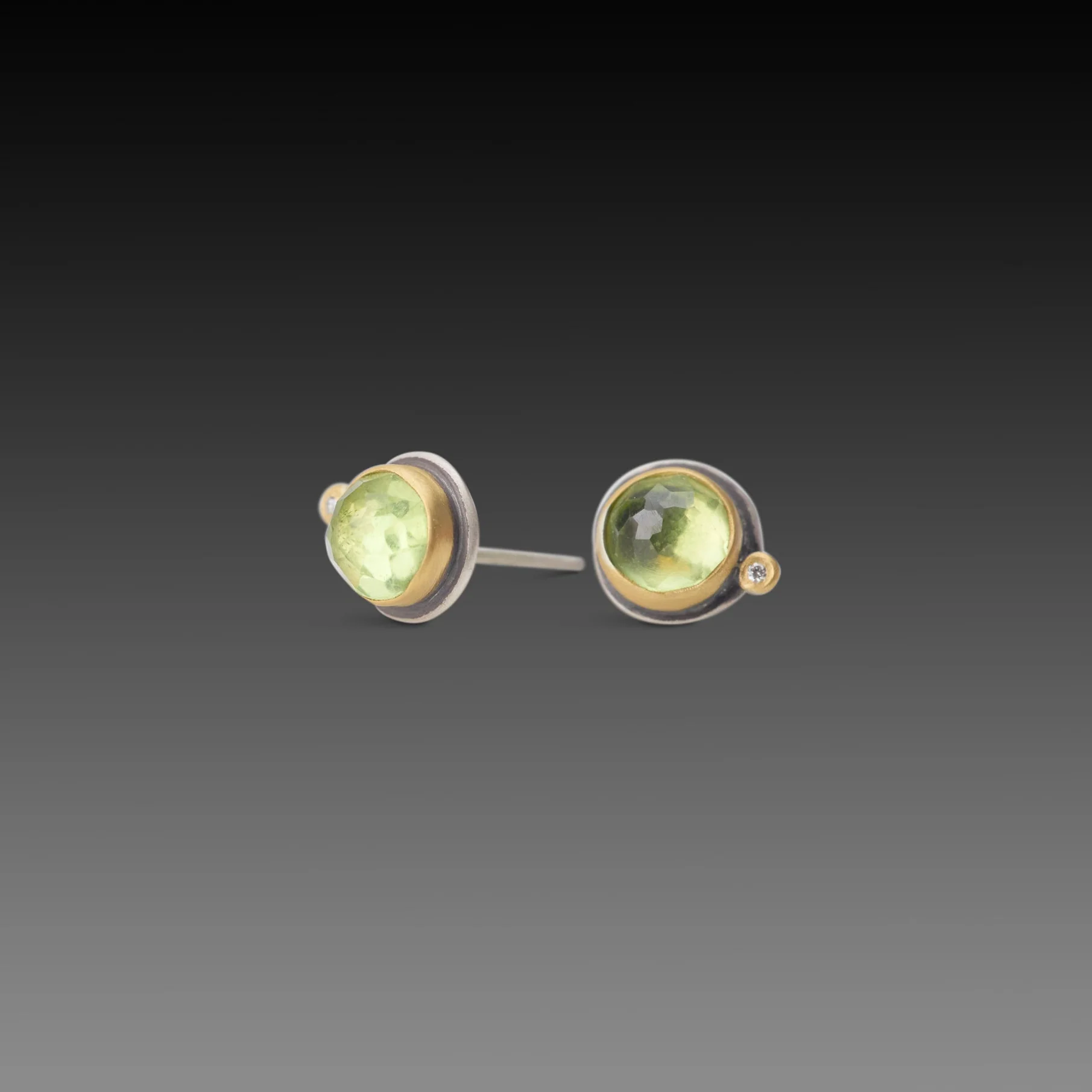 Peridot Stud Earrings with Diamonds - Image 3