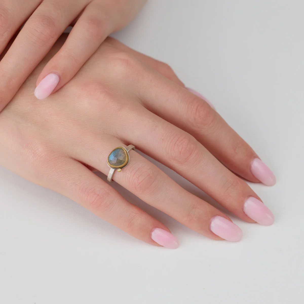 Petite Labradorite Ring with Diamond - Image 2
