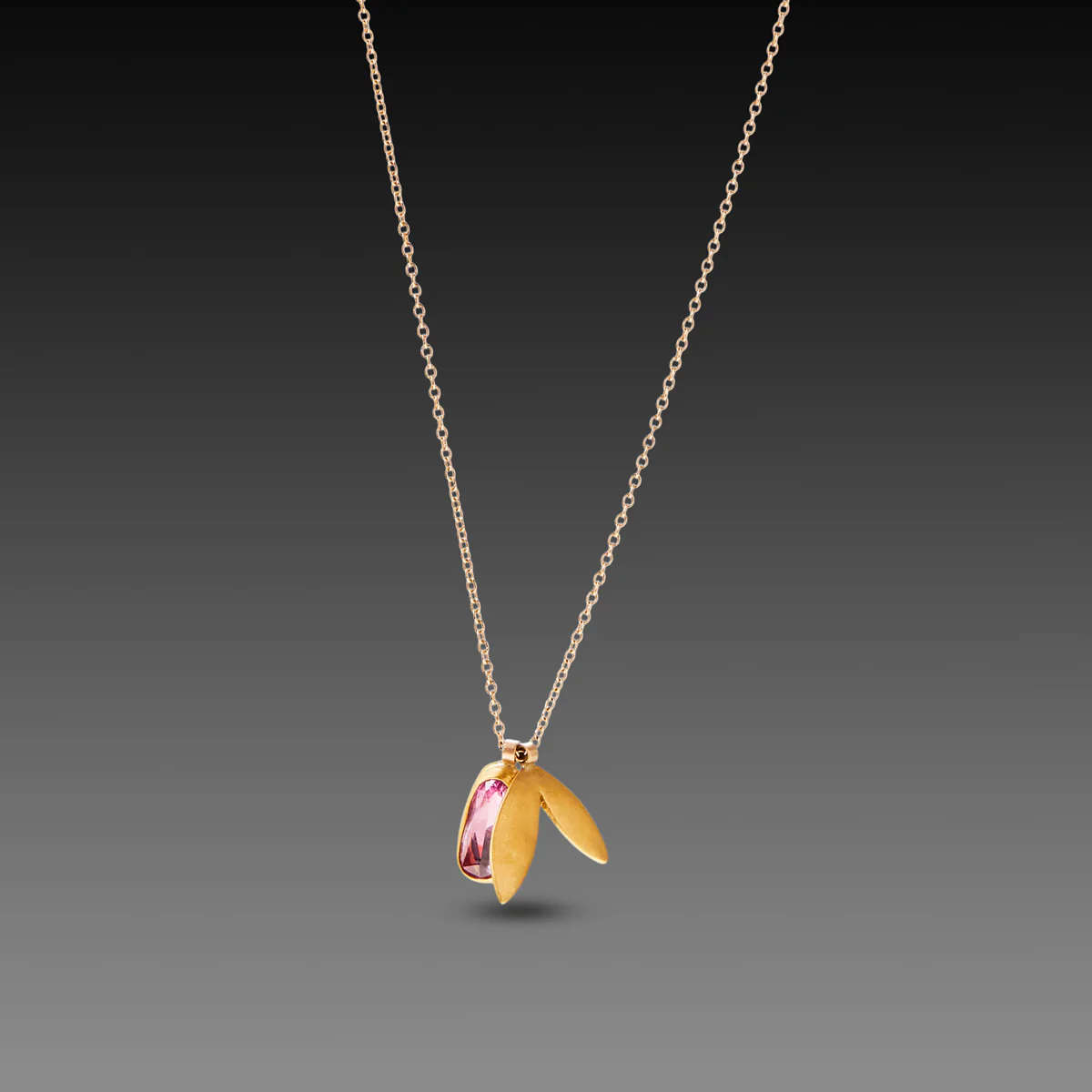Pink Sapphire and 22k Leaf Charm Necklace - Image 3