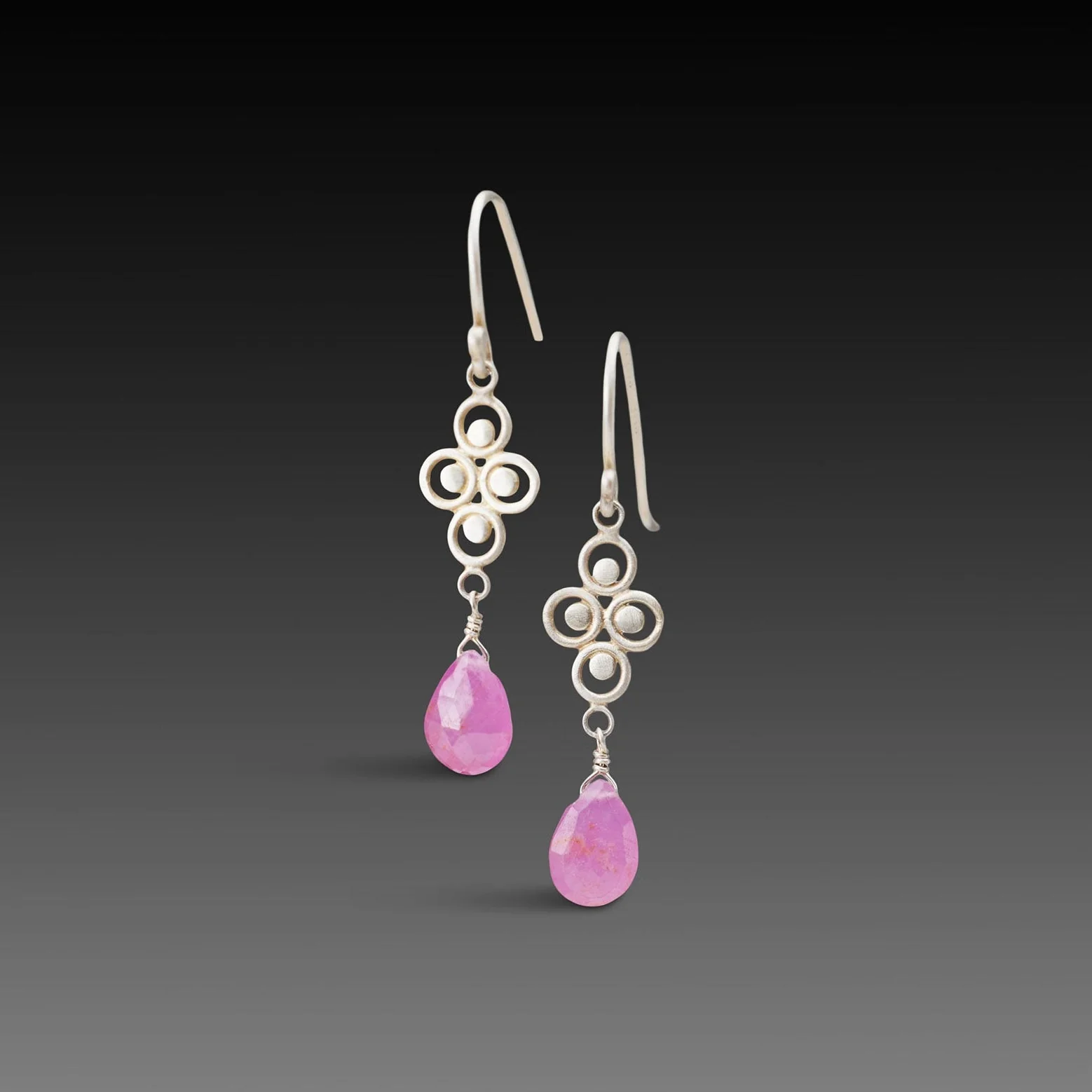Pink Sapphire Filigree Drop Earrings