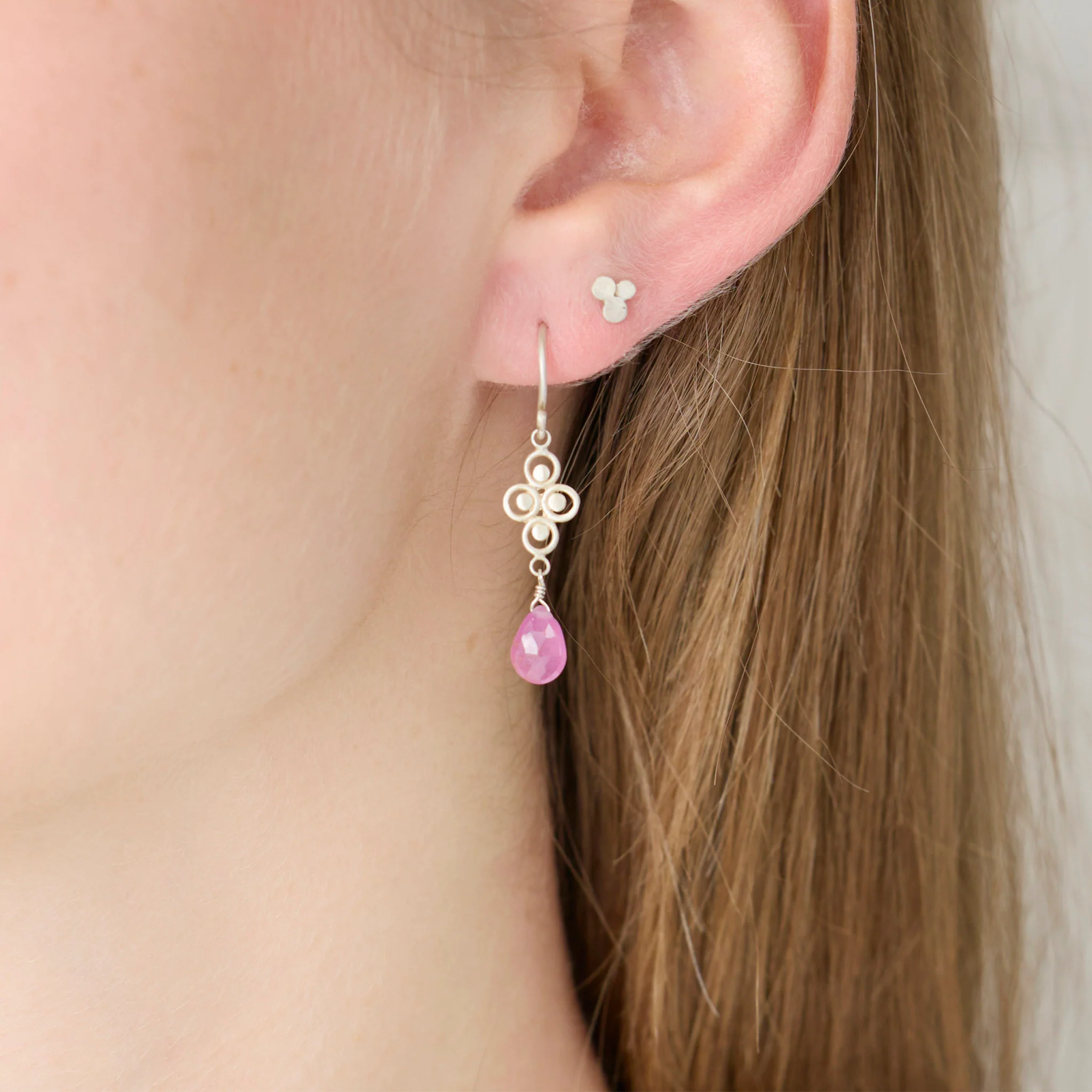 Pink Sapphire Filigree Drop Earrings - Image 2