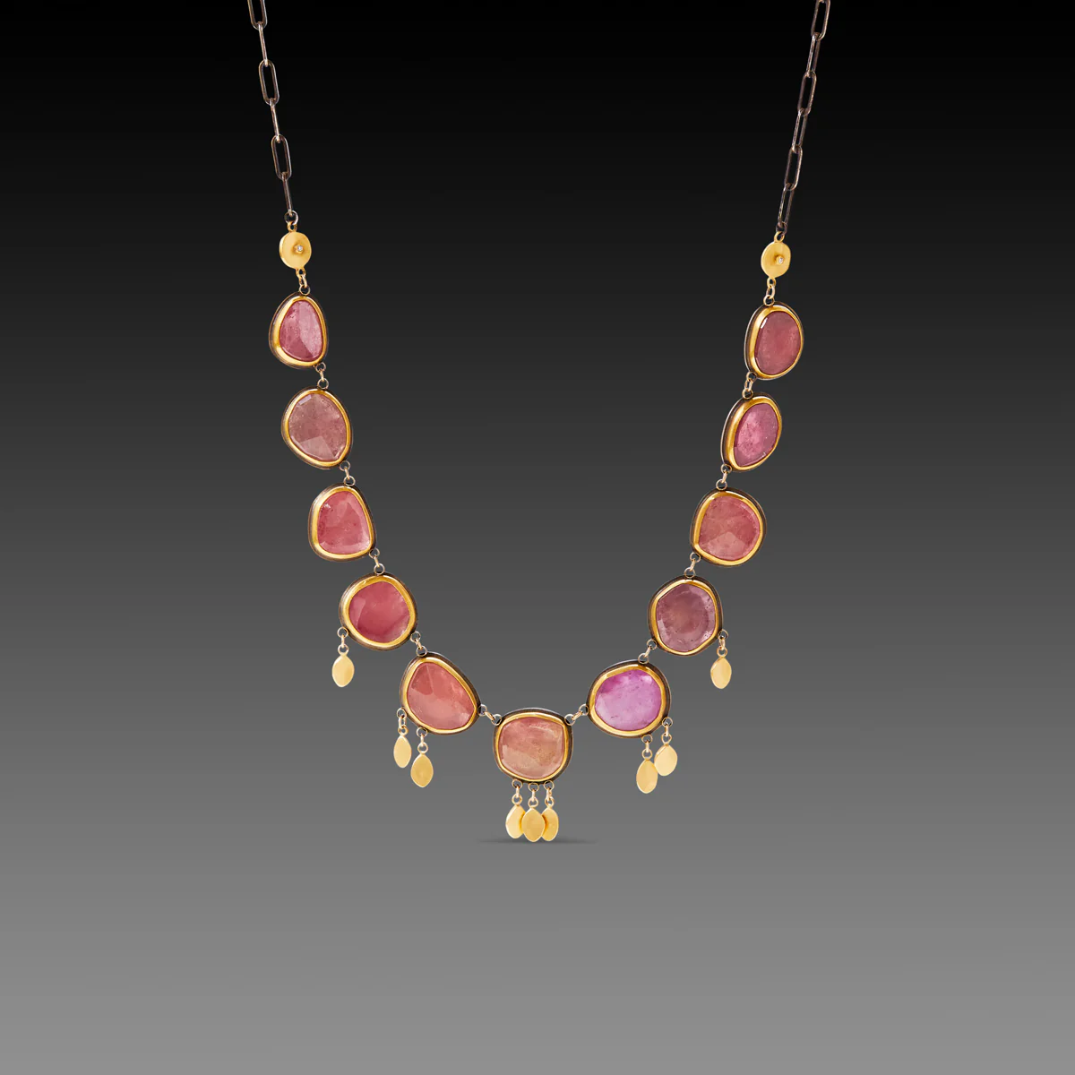 Pink Sapphire Necklace with 22k Gold Fringe