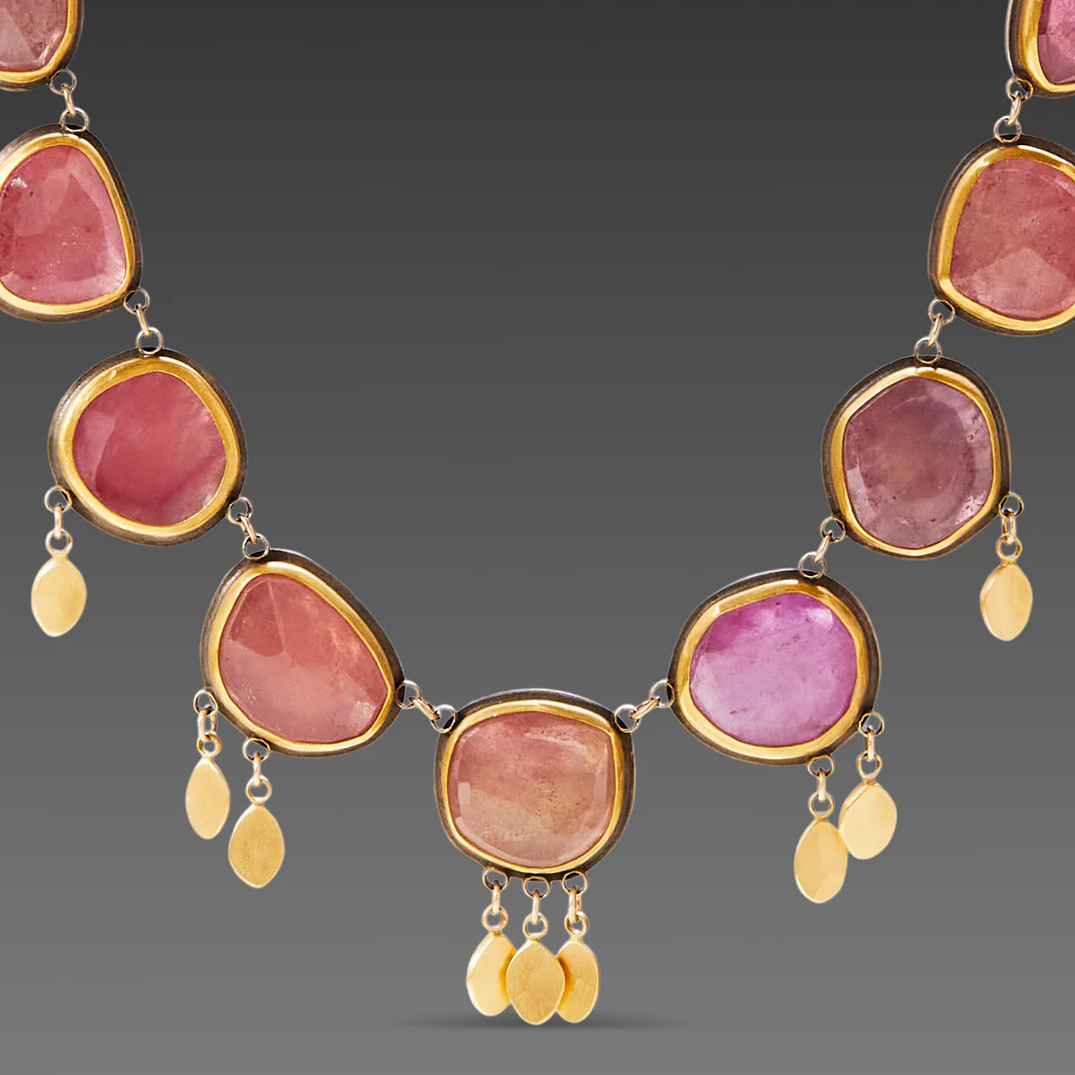 Pink Sapphire Necklace with 22k Gold Fringe - Image 2