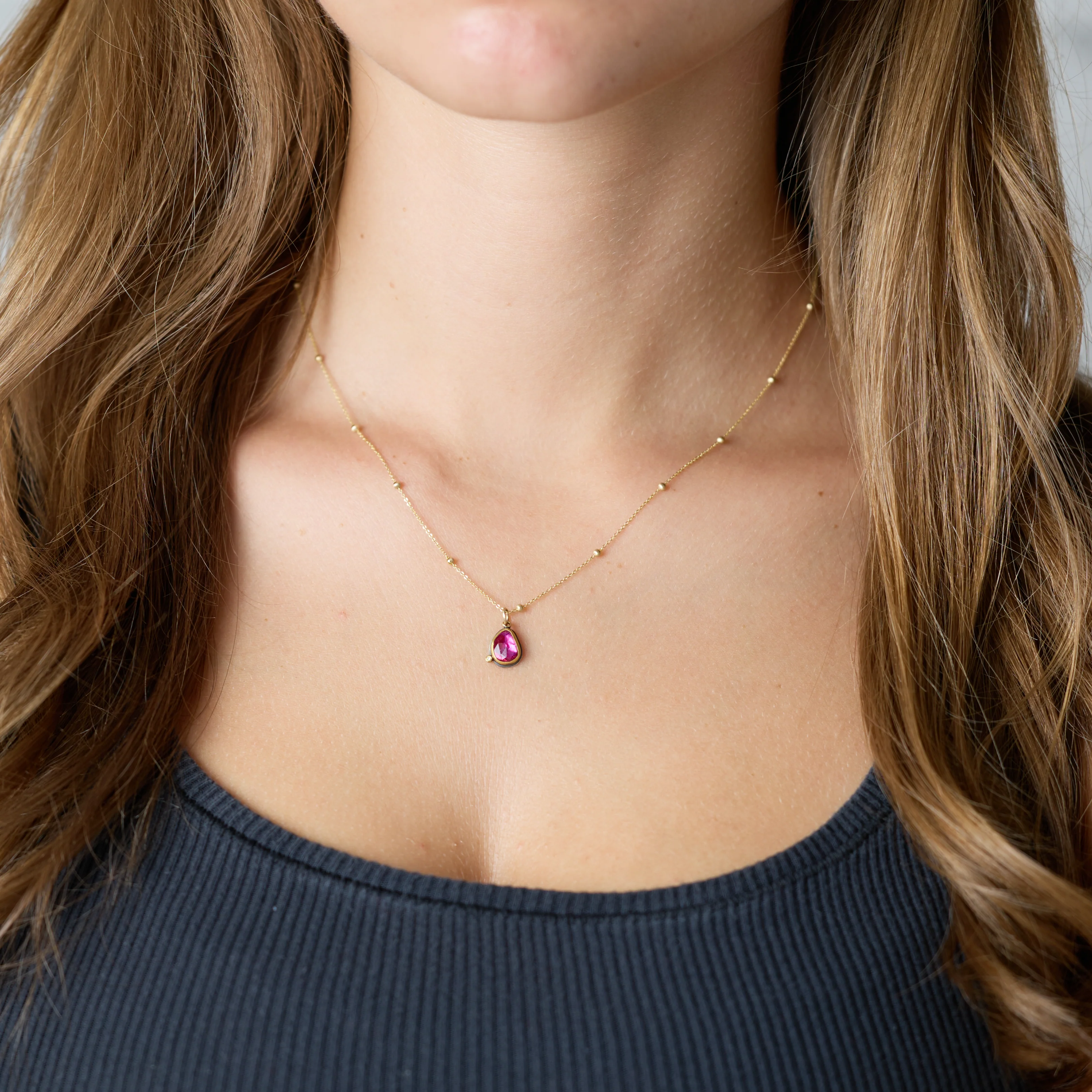 Pink Sapphire Necklace with Diamond - Image 2