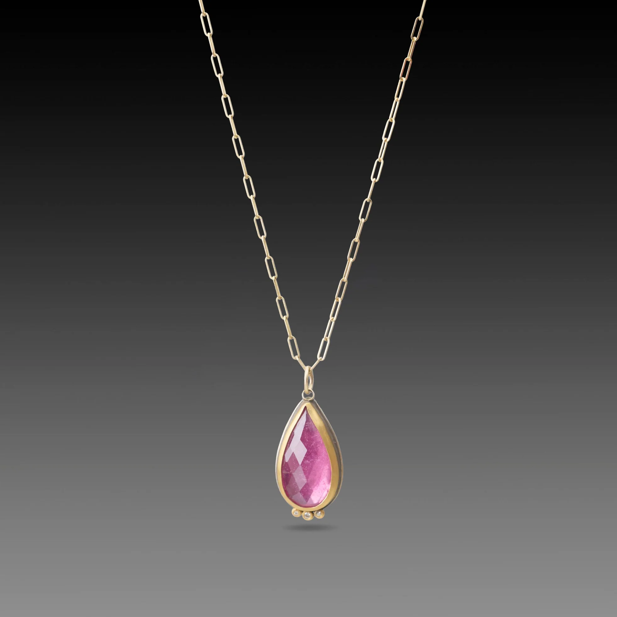 Pink Tourmaline Necklace with Diamond Trio