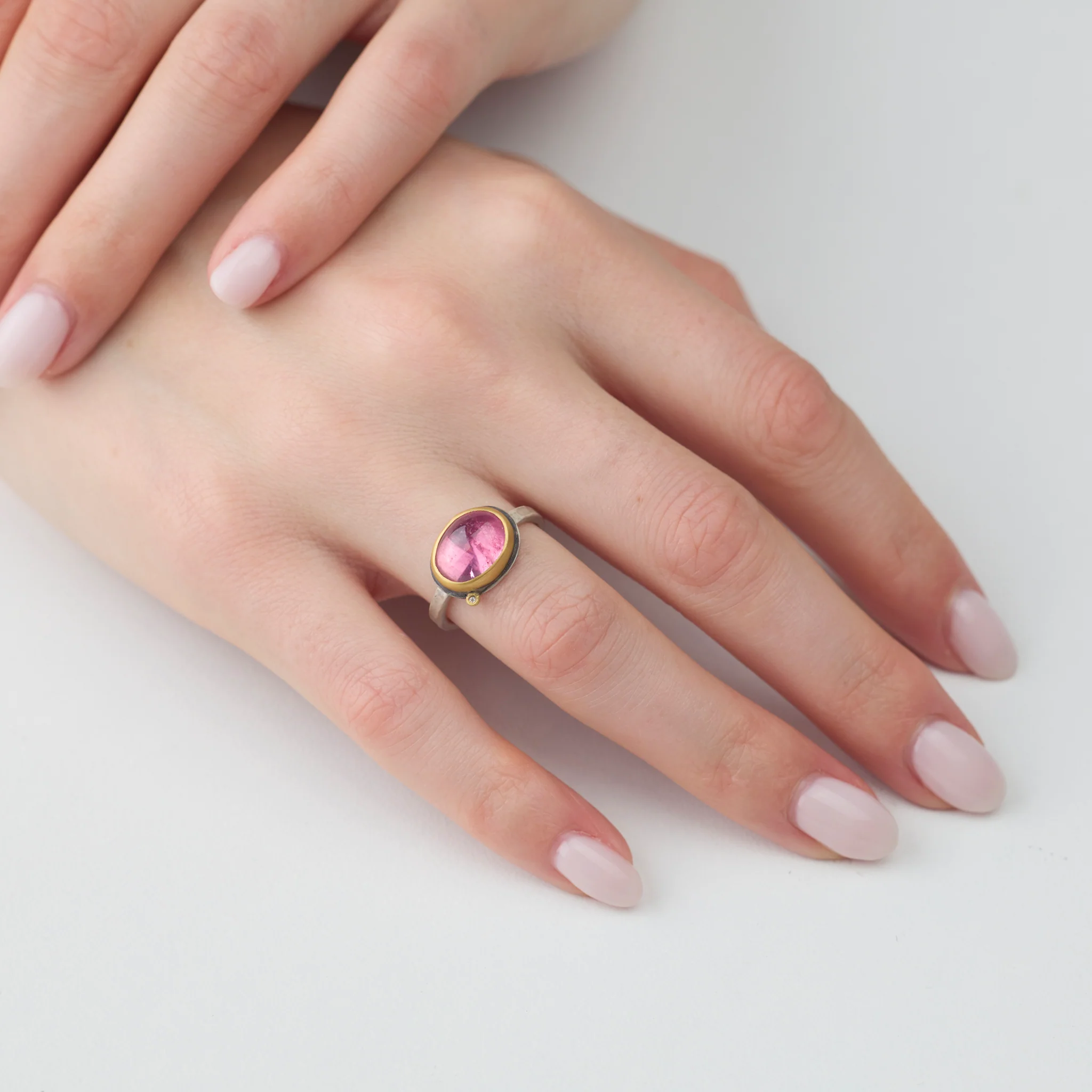 Pink Tourmaline Ring with Diamond - Image 2