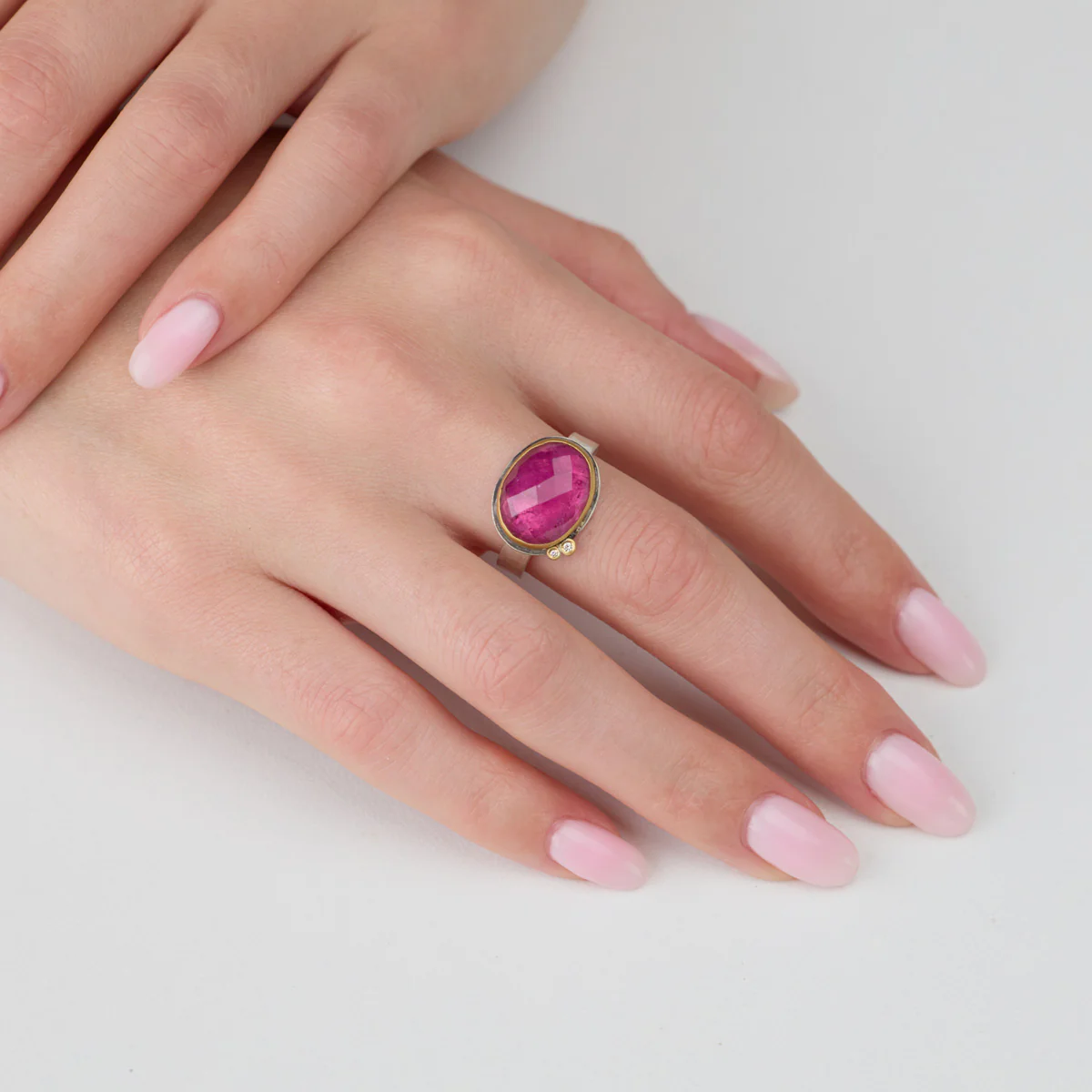Pink Tourmaline Ring with Diamonds - Image 2