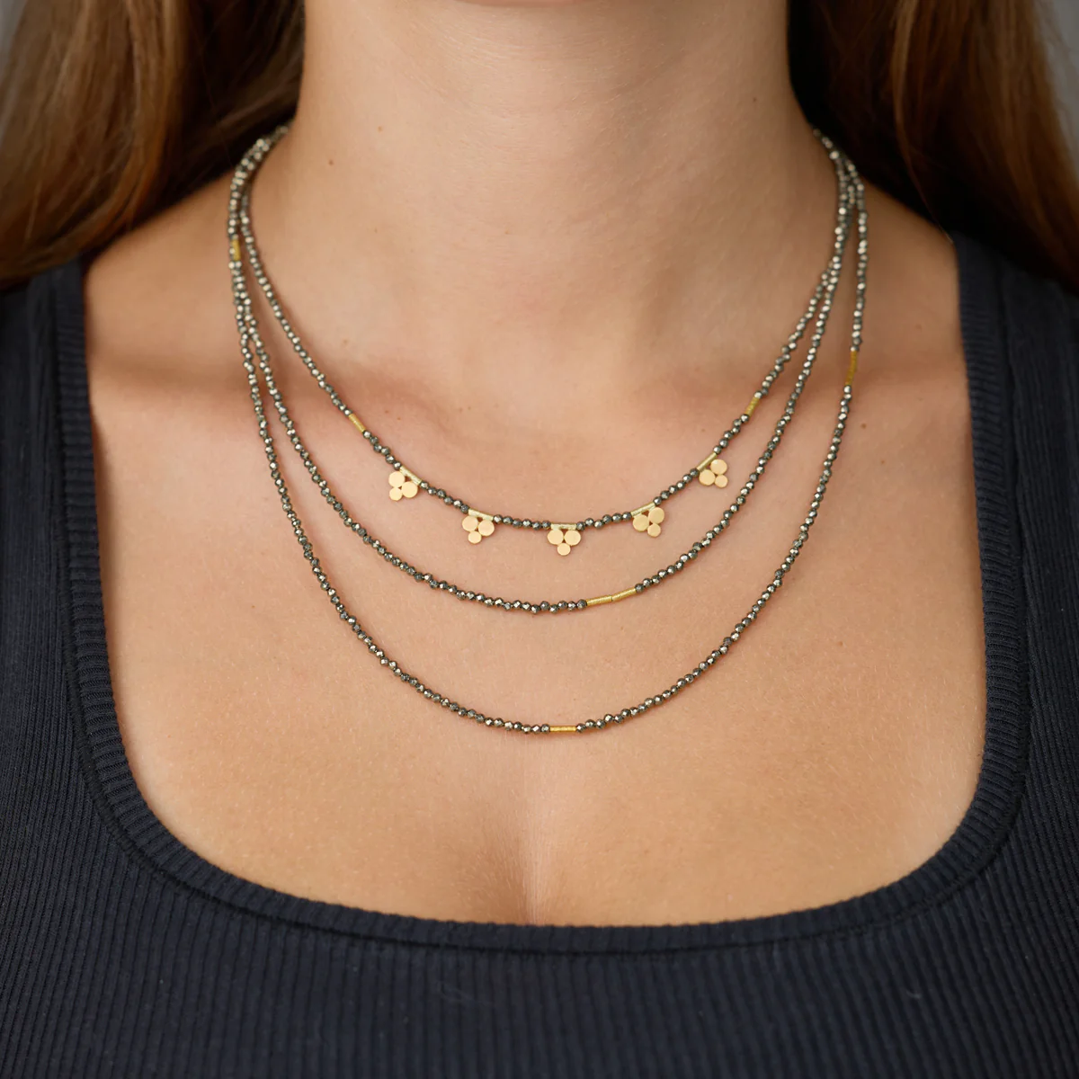 Pyrite Necklace with Gold Trios - Image 2