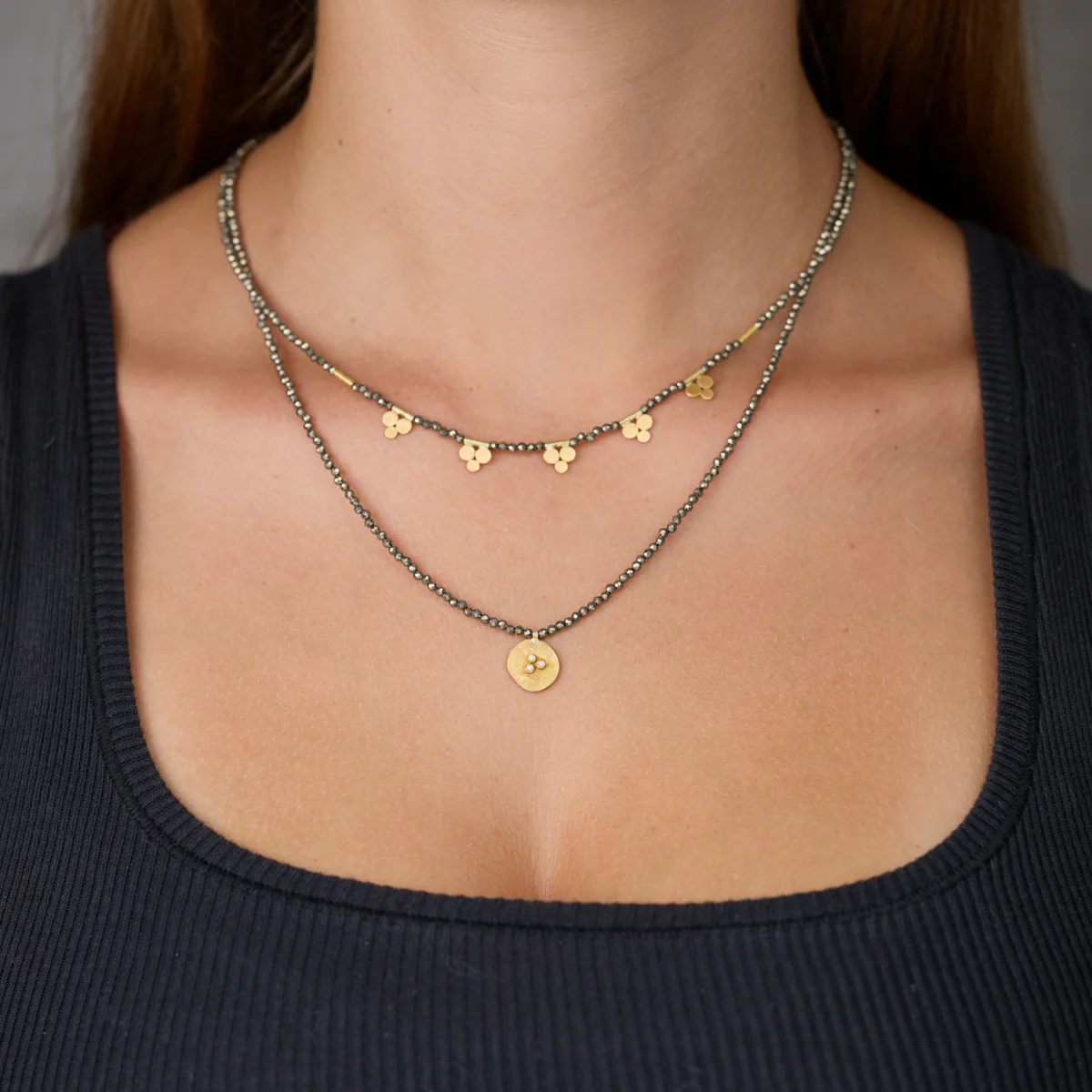 Pyrite Necklace with Gold Trios - Image 3