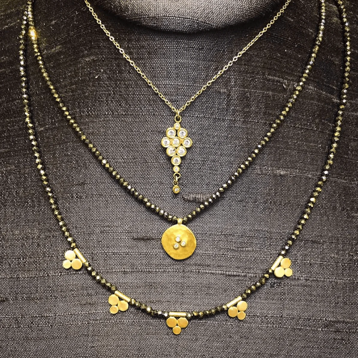 Pyrite Necklace with Gold Trios - Image 4
