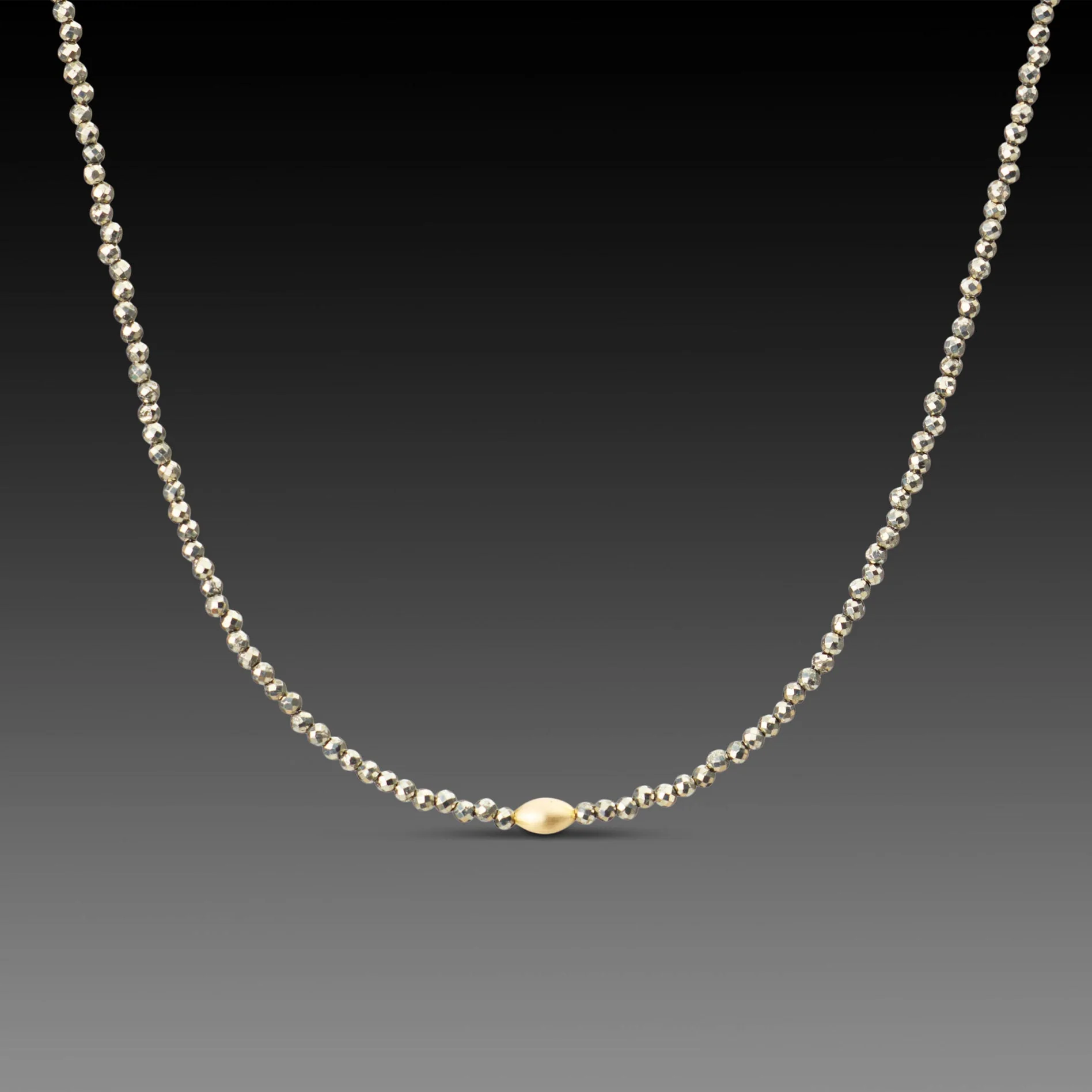 Pyrite Necklace with Gold Rice Bead