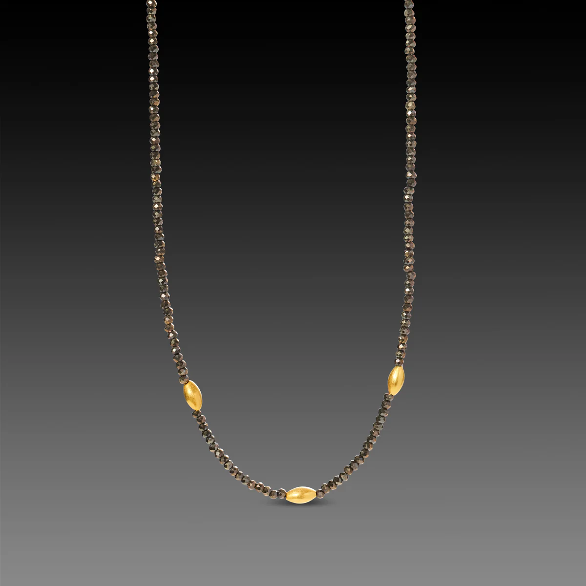Pyrite Necklace with Gold Rice Beads