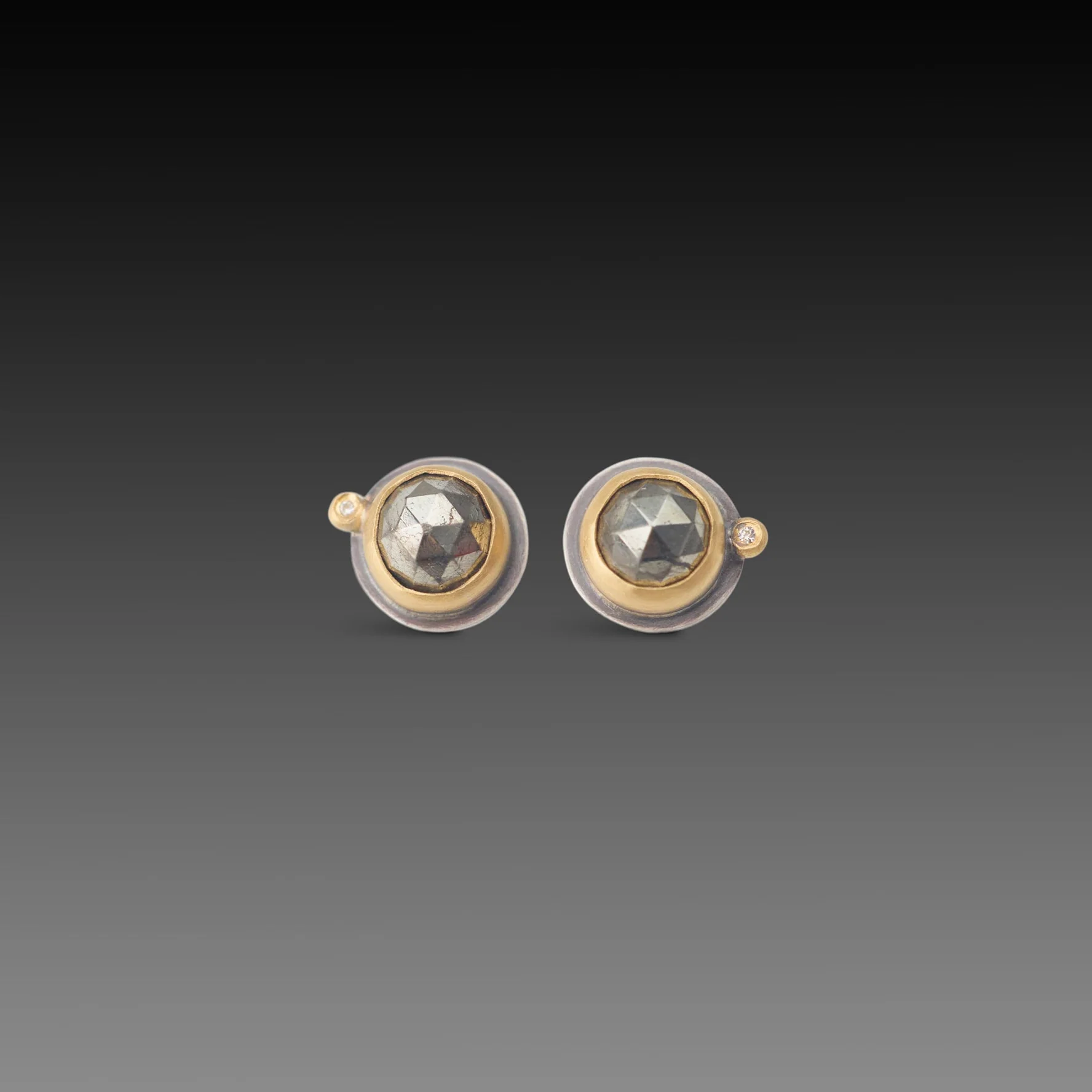 Pyrite Stud Earrings with Diamond Dots