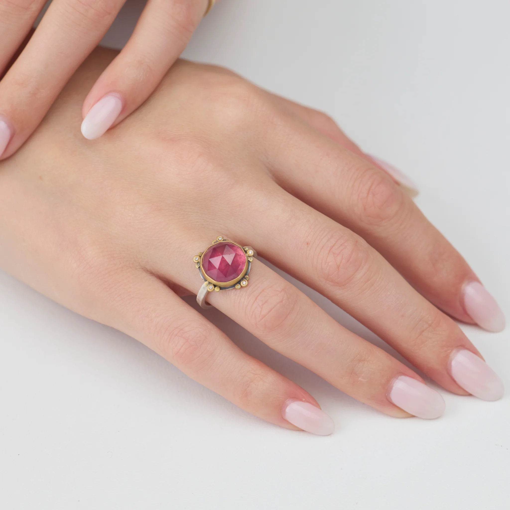 Raspberry Tourmaline Ring with Diamonds - Image 2
