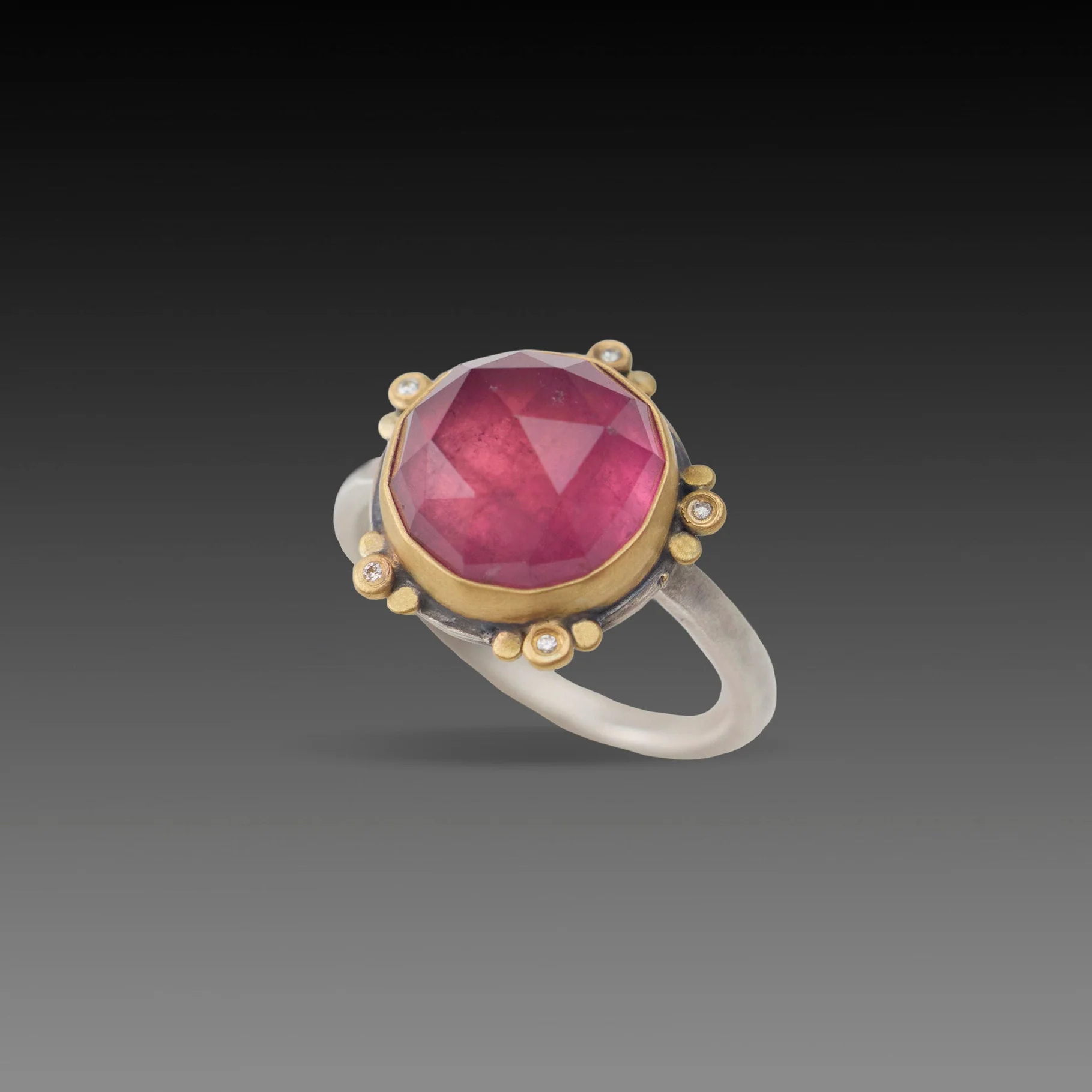 Raspberry Tourmaline Ring with Diamonds - Image 3