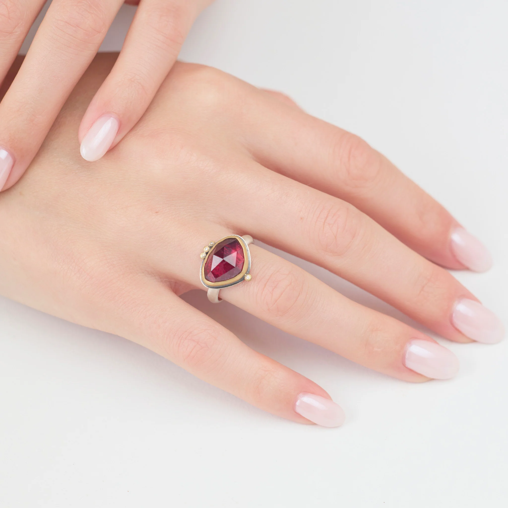 Raspberry Tourmaline Ring with Diamonds - Image 2