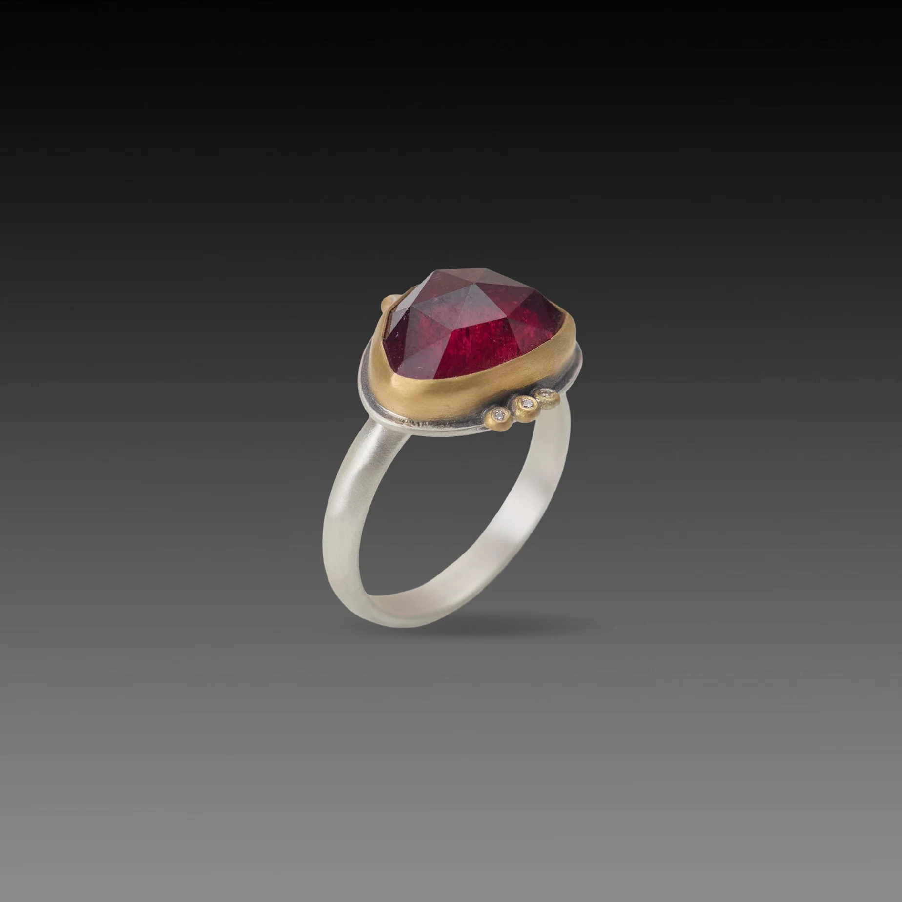 Raspberry Tourmaline Ring with Diamonds - Image 3
