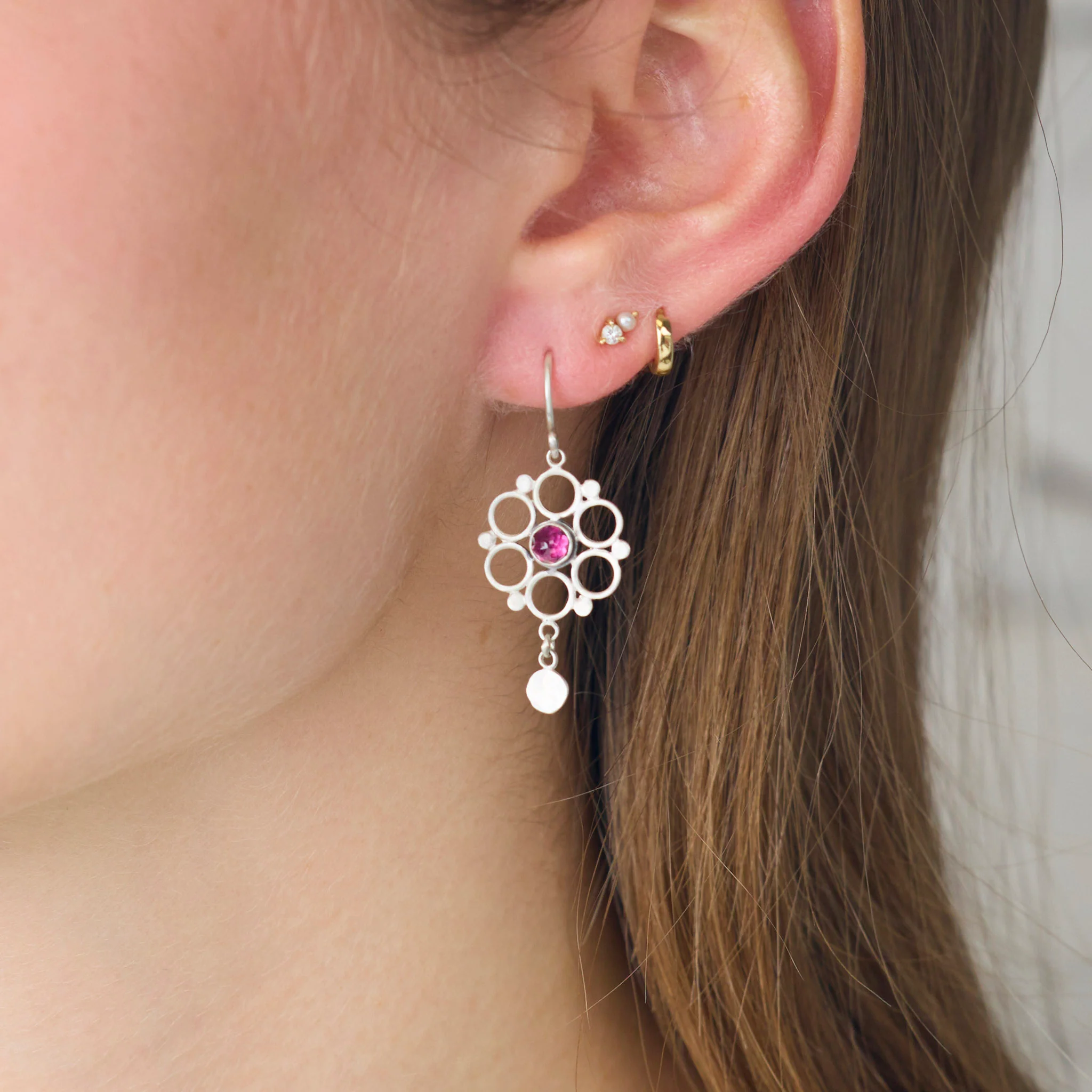 Rhodolite Garnet Mandala Earrings - Image 2