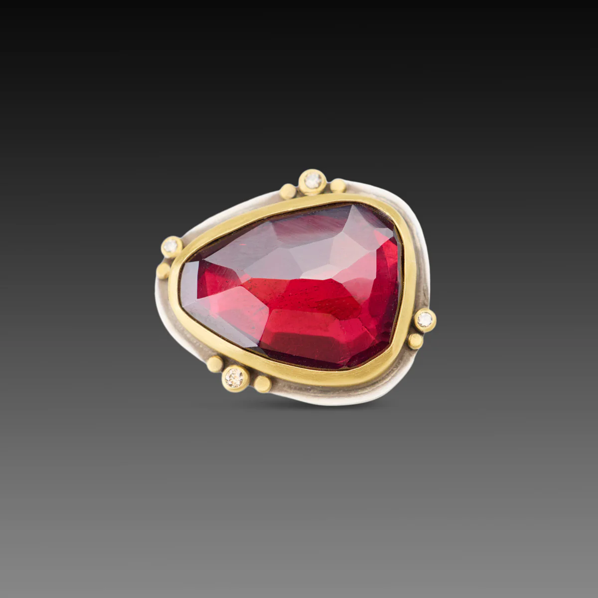Rhodolite Garnet Ring with Diamond Trios