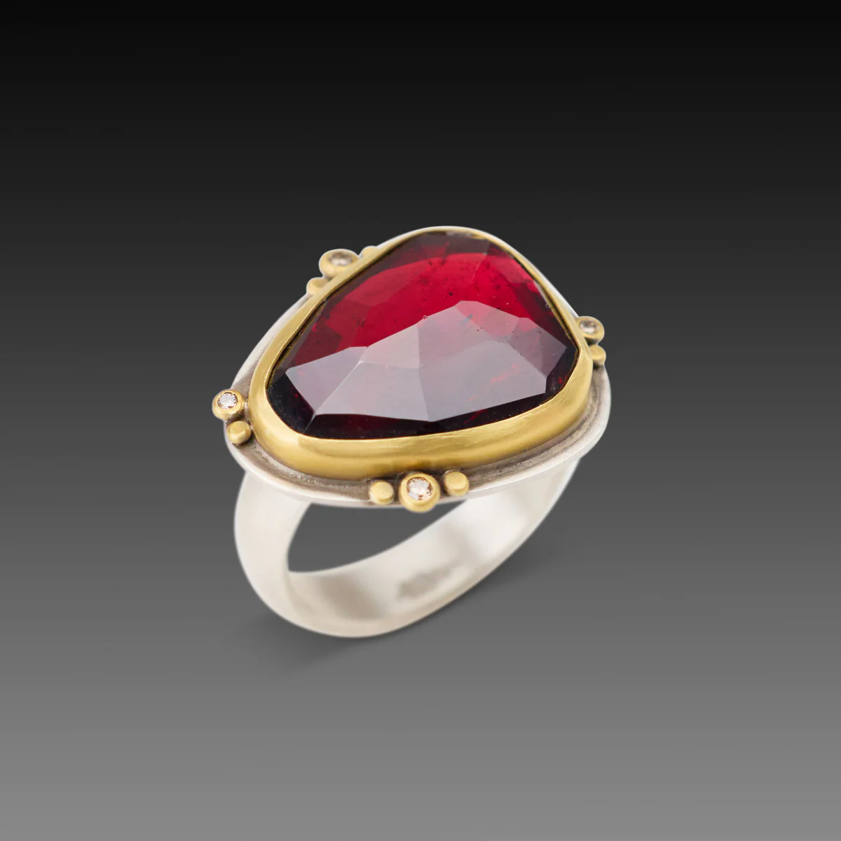 Rhodolite Garnet Ring with Diamond Trios - Image 2