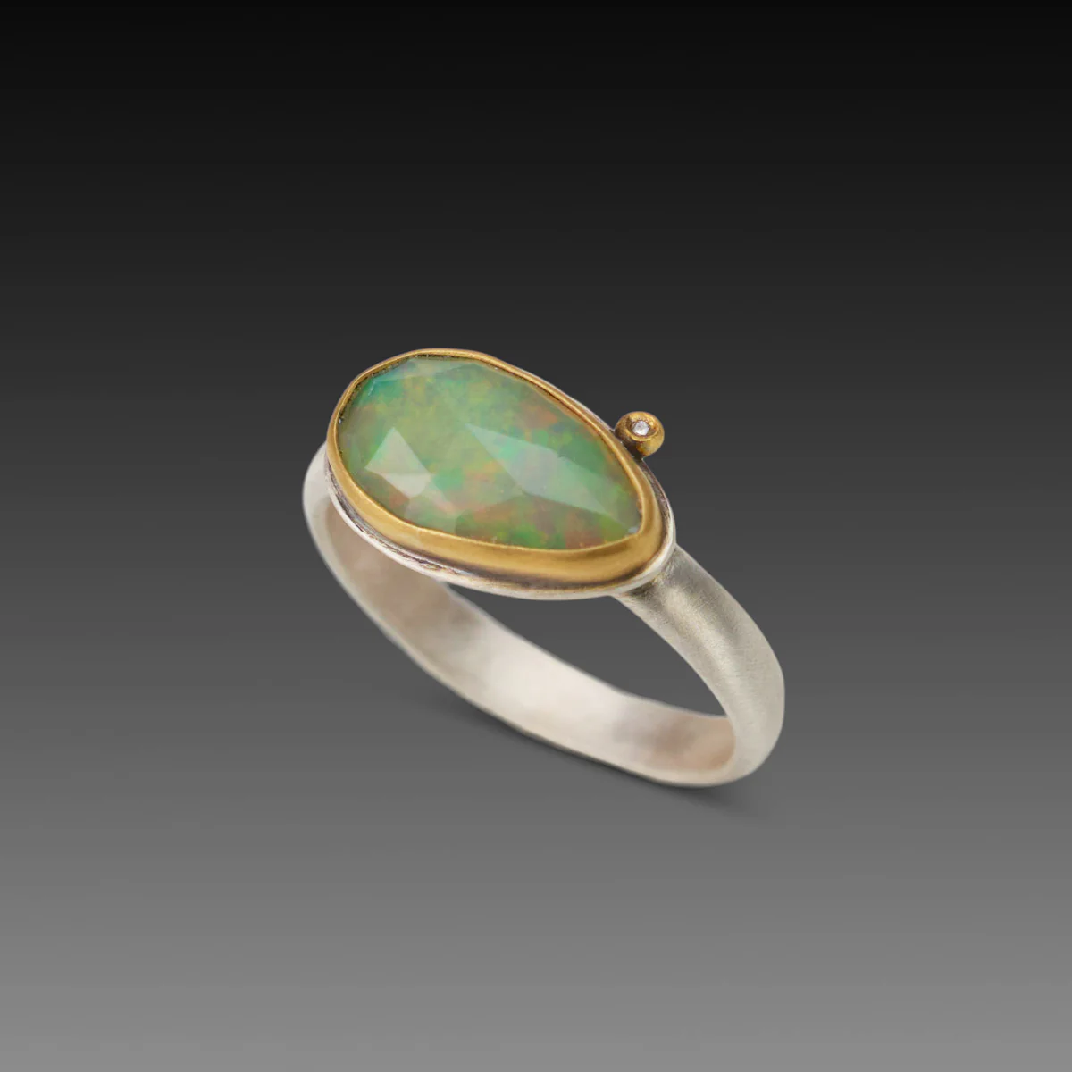 Rose Cut Ethiopian Opal Ring With Diamond - Image 3