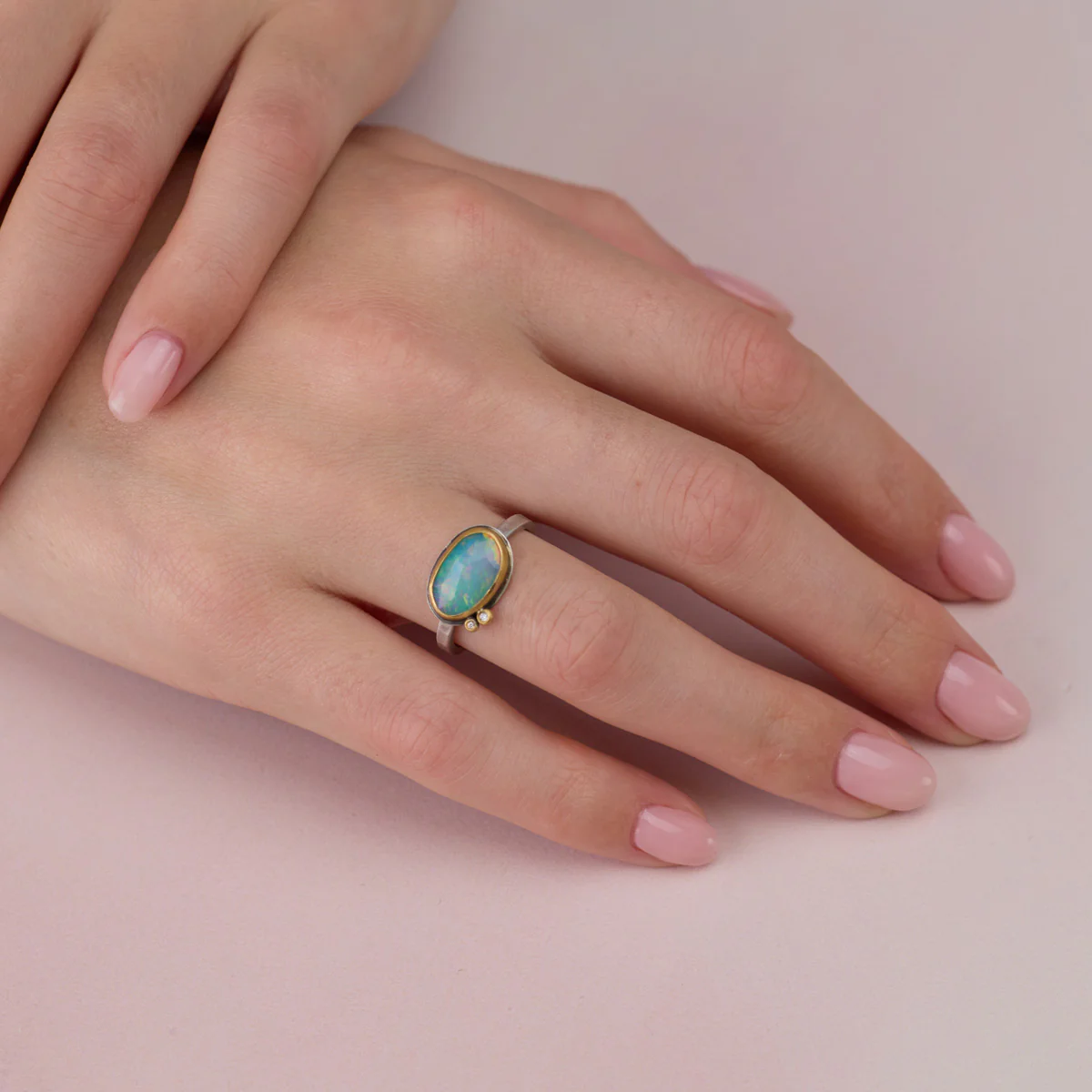 Rose Cut Ethiopian Opal Ring With Diamonds - Image 2