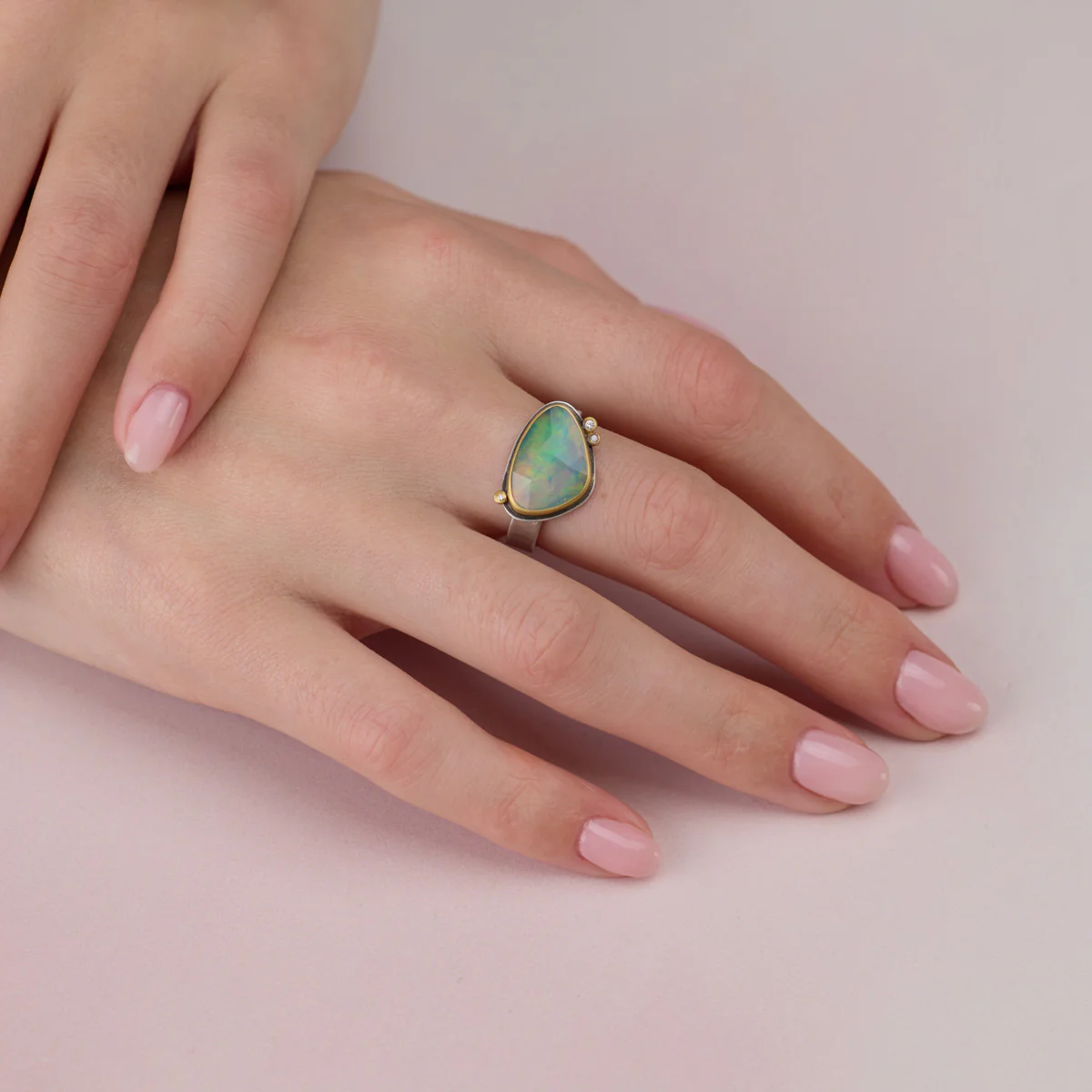 Rose Cut Ethiopian Opal Ring With Diamonds - Image 2