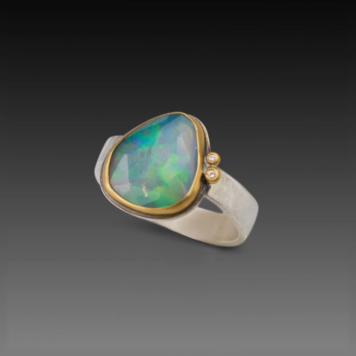 Rose Cut Ethiopian Opal Ring With Two Diamonds - Image 3