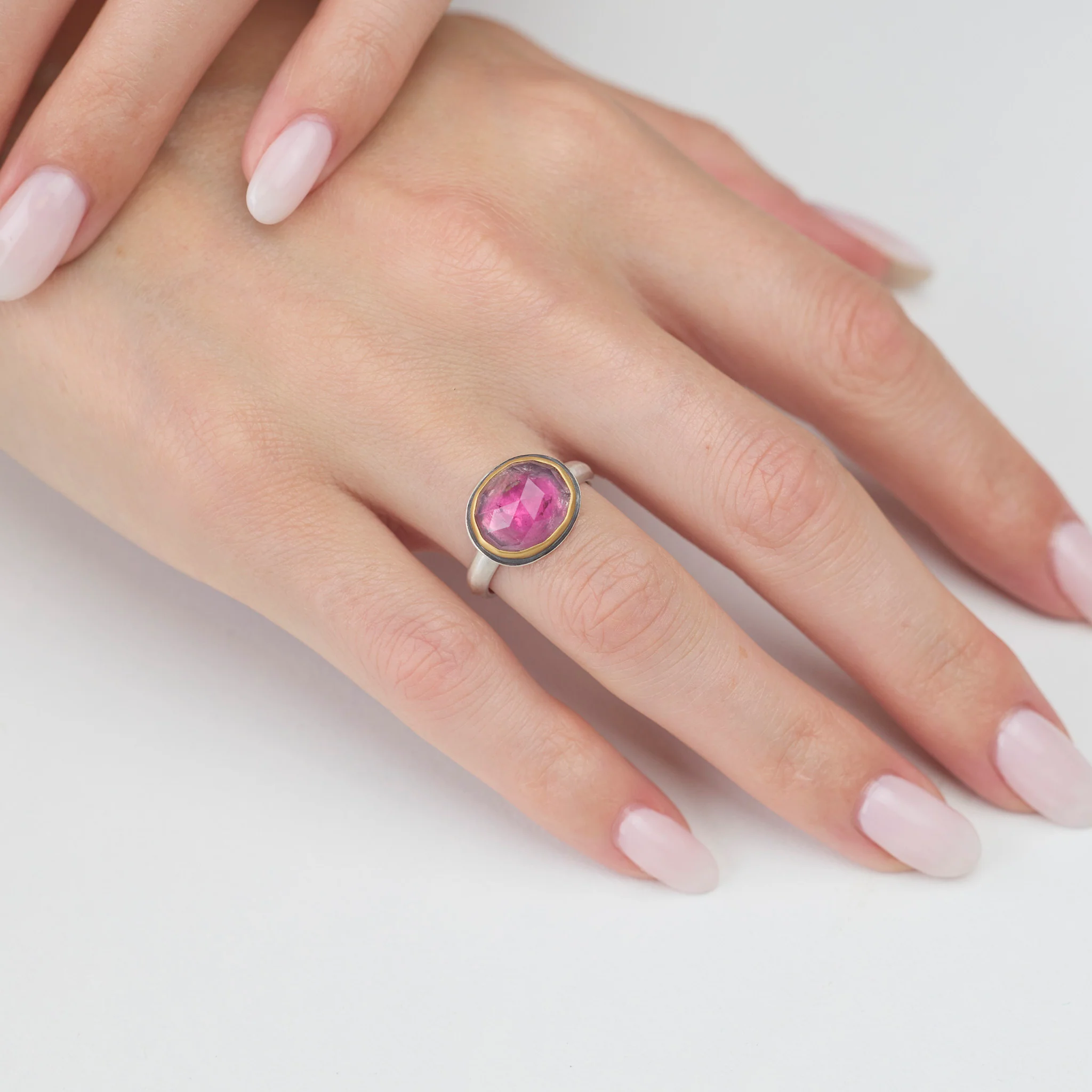 Rose Cut Pink Tourmaline Ring - Image 2