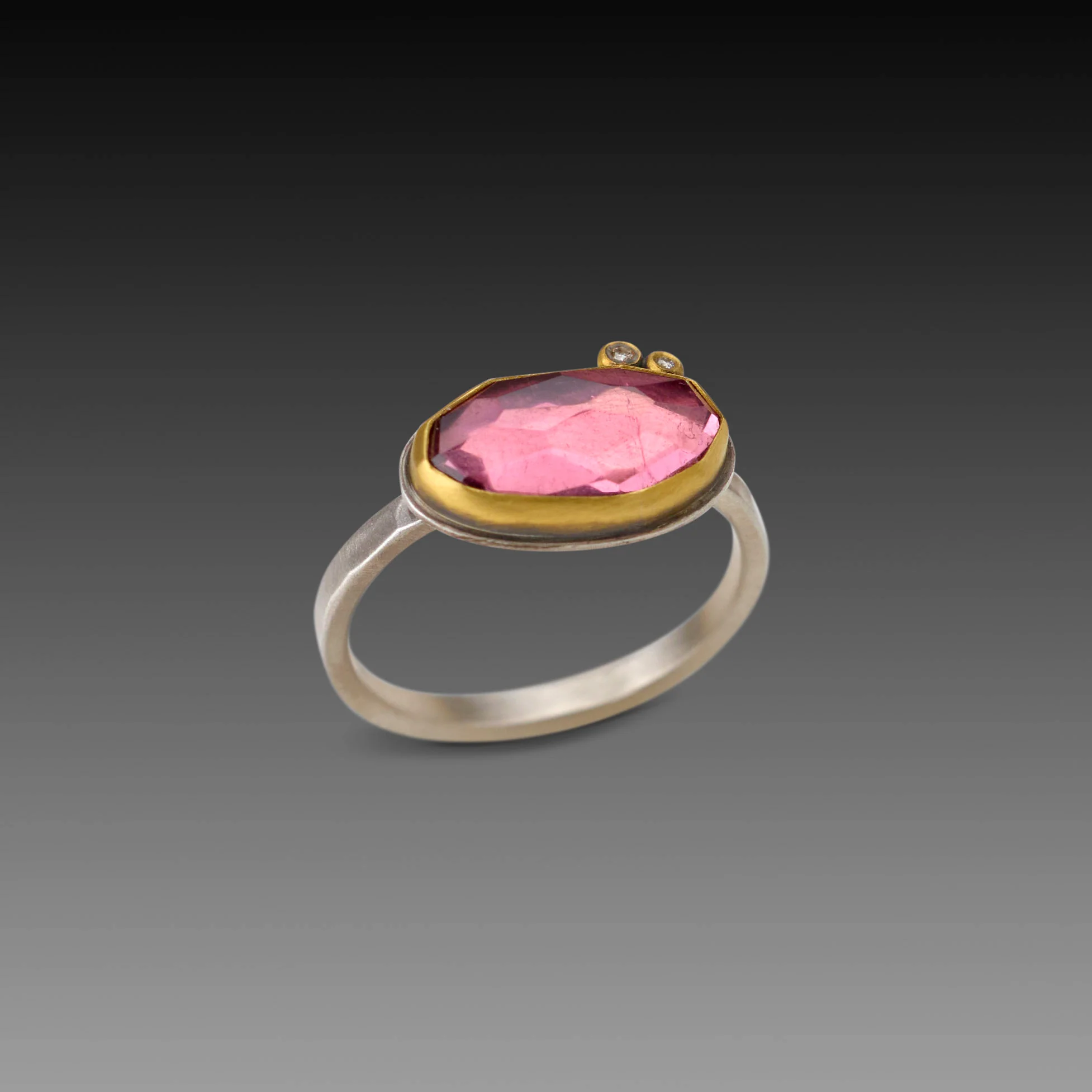 Rose Cut Pink Tourmaline Ring with Diamond Dots - Image 3