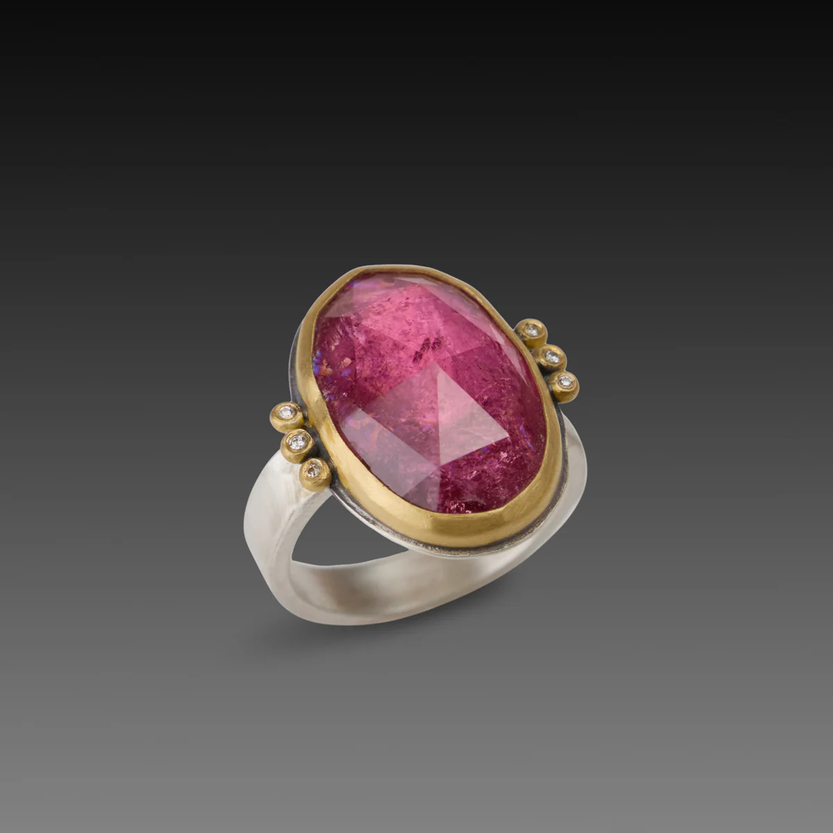 Pink Tourmaline Ring with Diamond Trios - Image 3