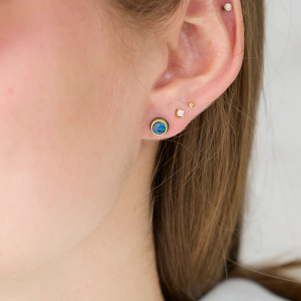 Round Australian Opal Stud Earrings - Image 2