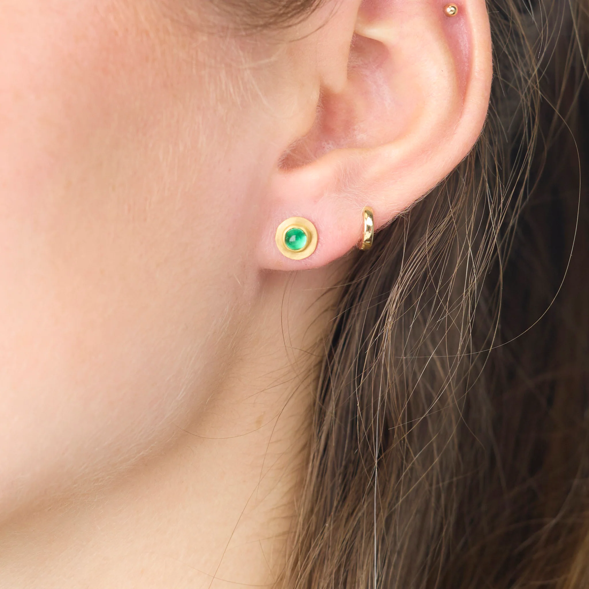 Round Emerald Stud Earrings - Image 2
