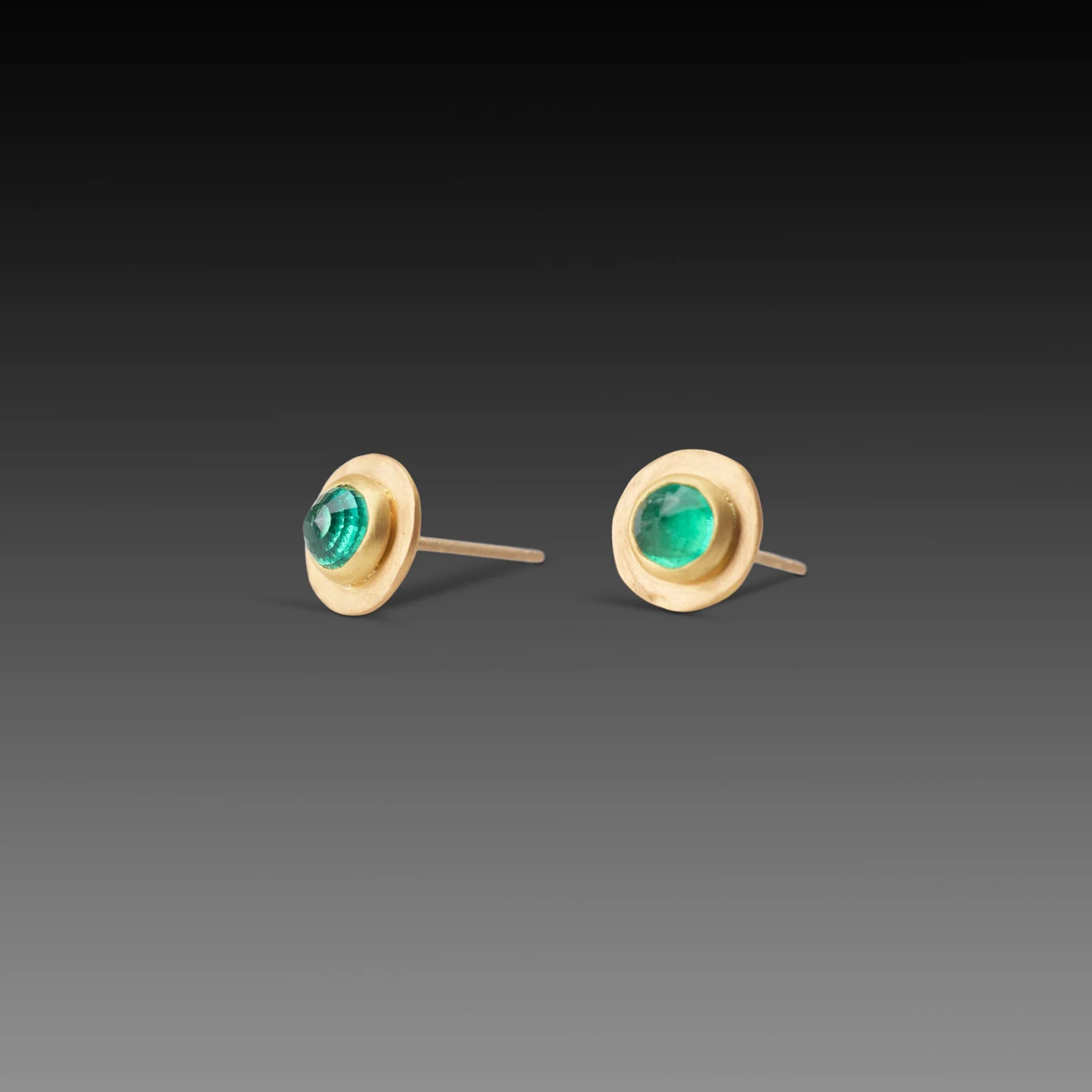 Round Emerald Stud Earrings - Image 3