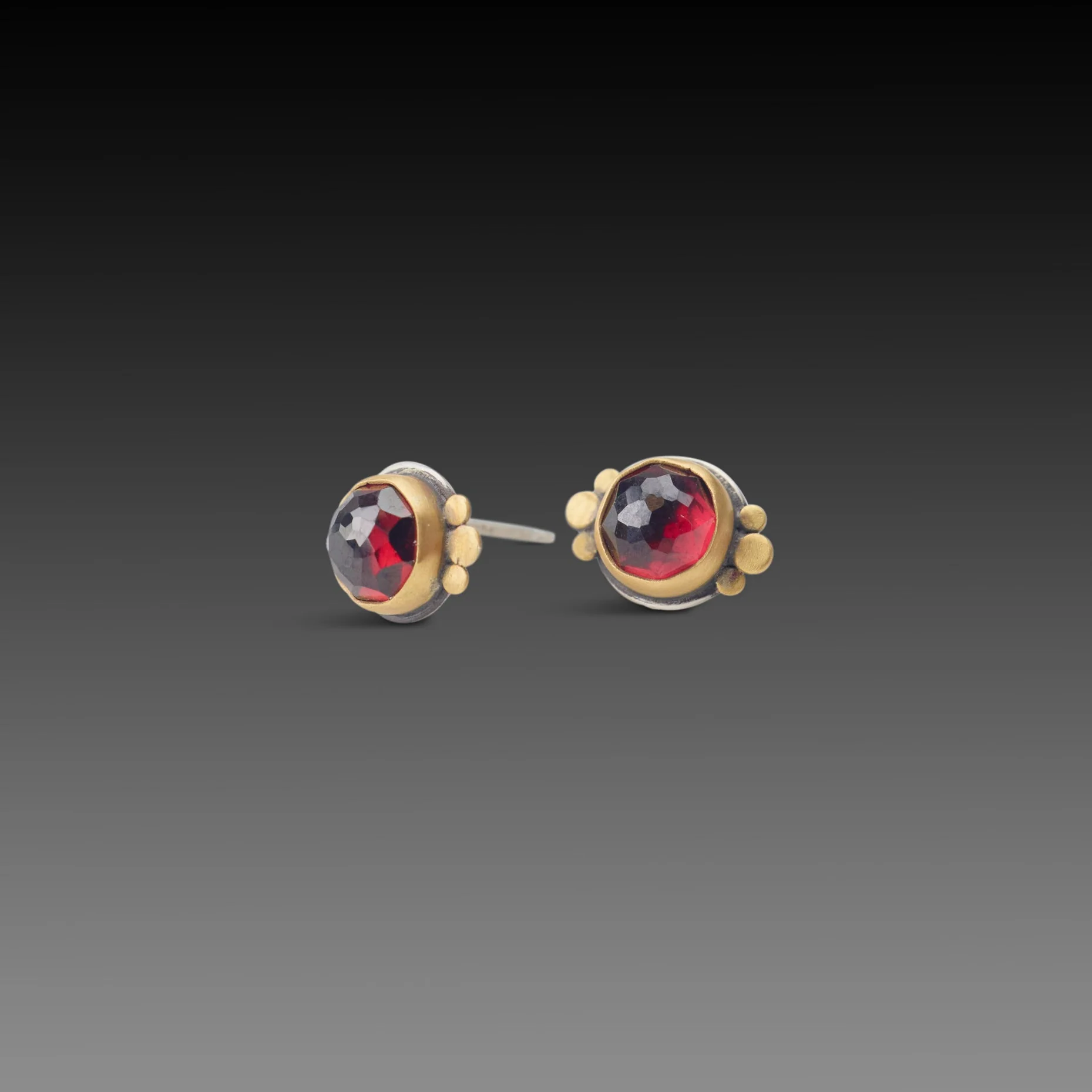 Round Garnet Stud Earrings with Trios - Image 3