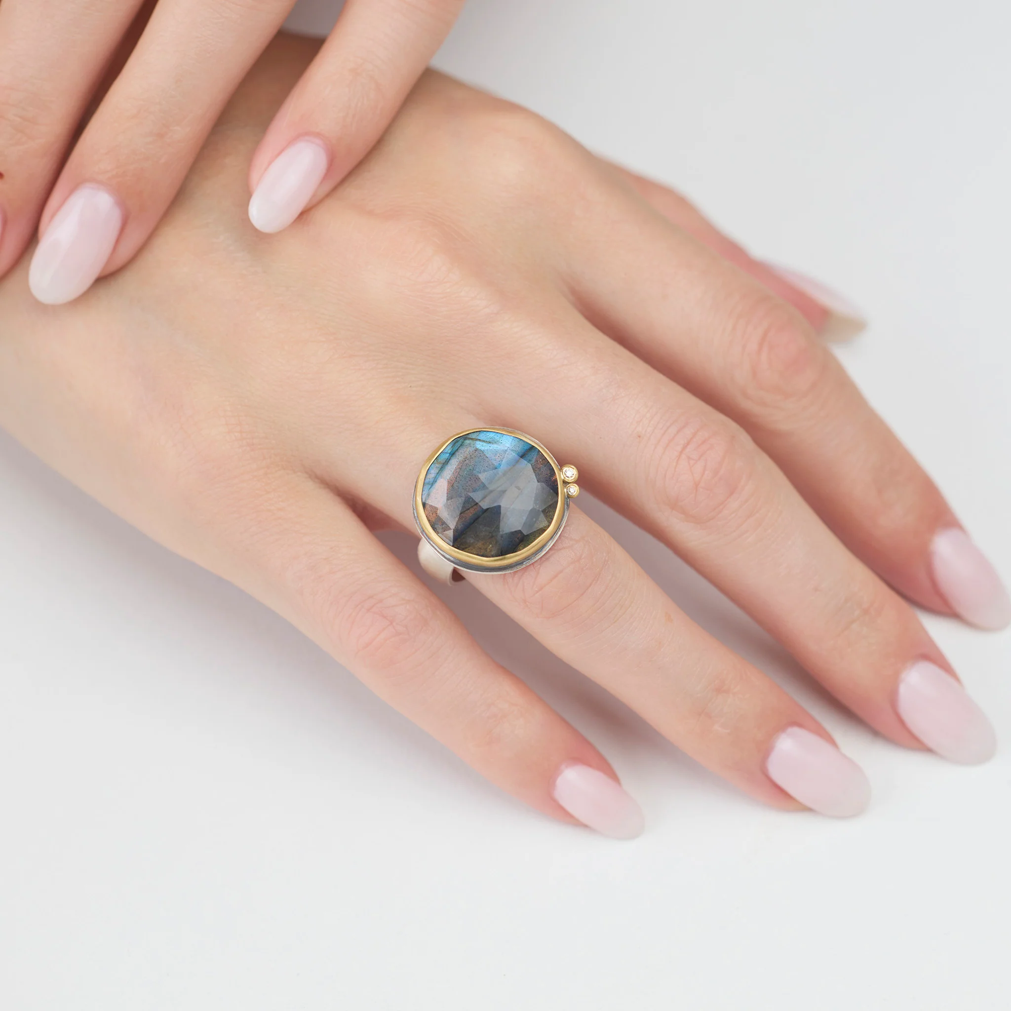 Round Labradorite Ring with Diamonds - Image 2
