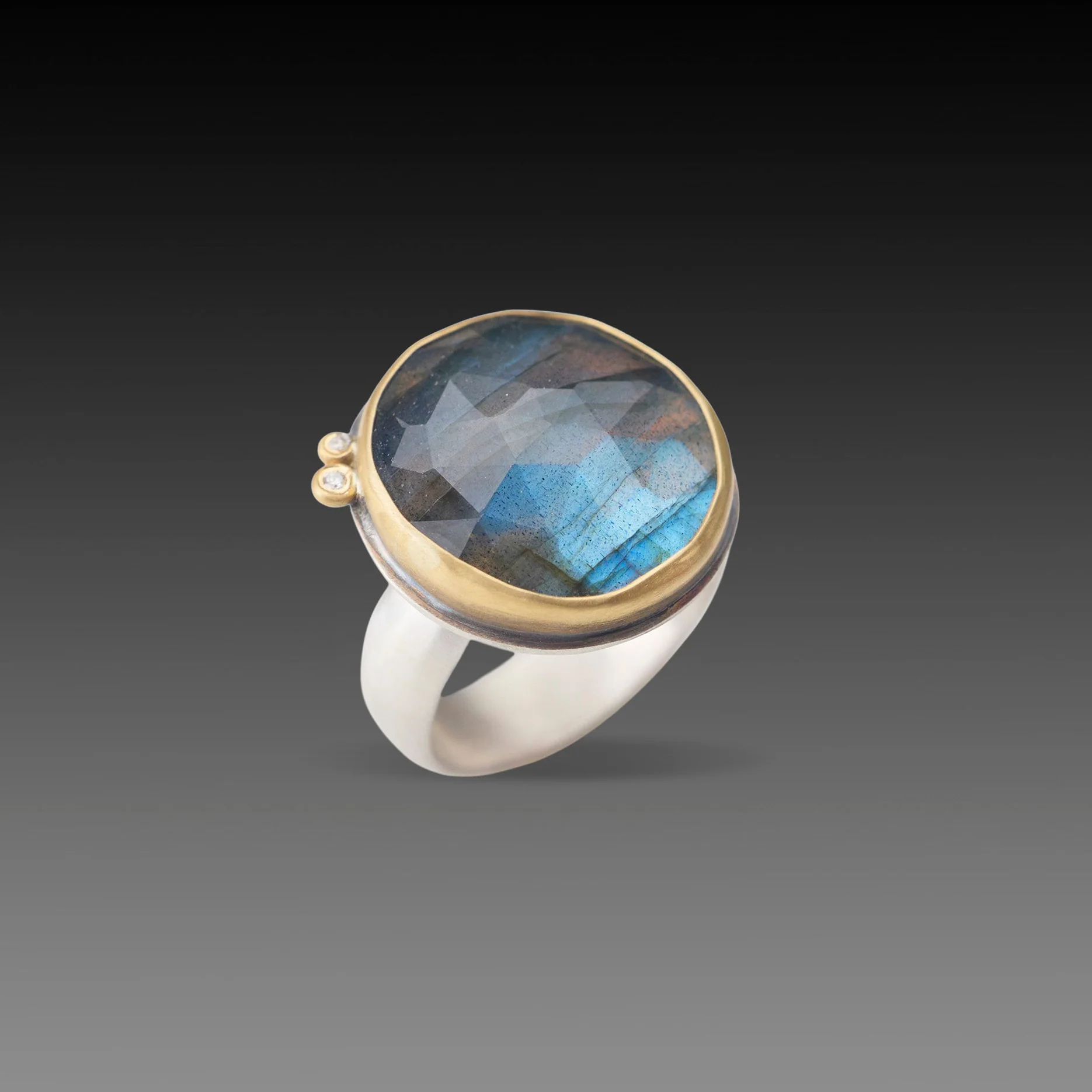 Round Labradorite Ring with Diamonds - Image 3