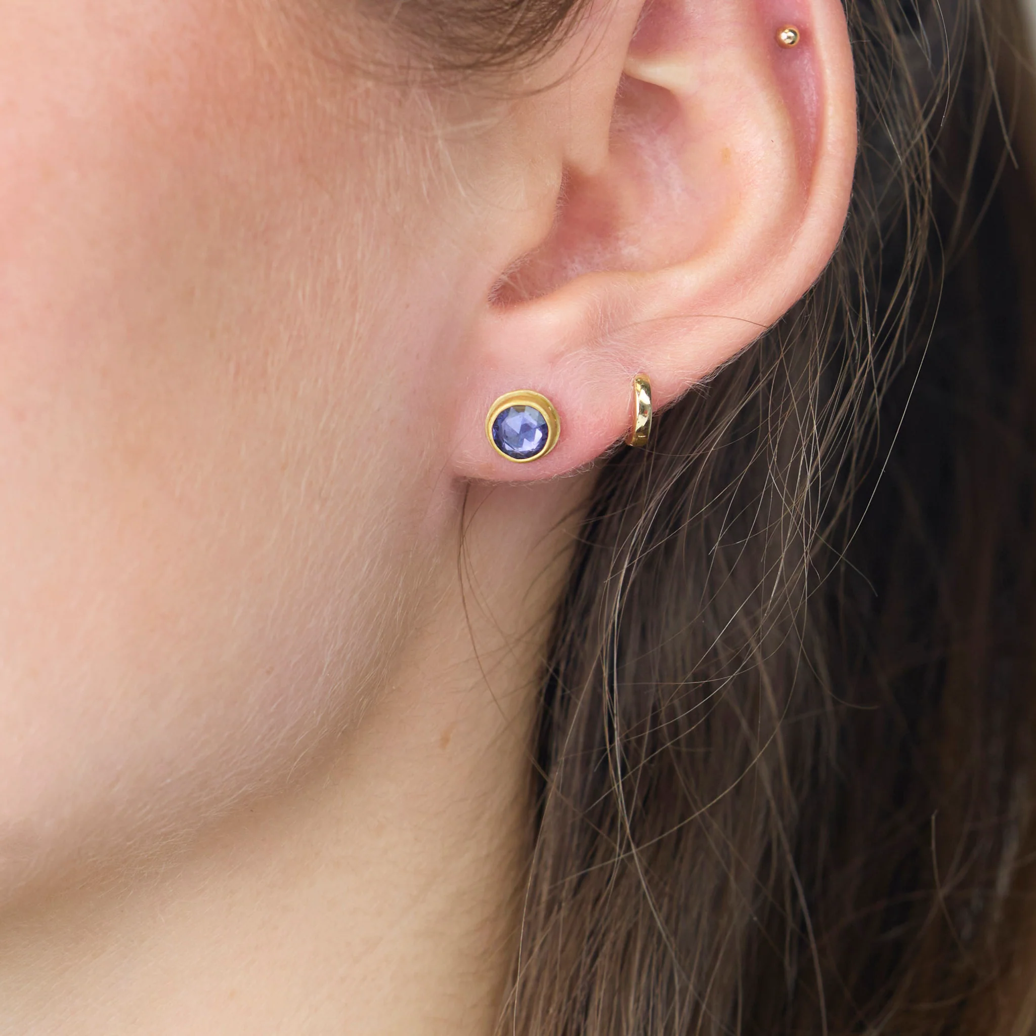 Round Sapphire Stud Earrings - Image 2