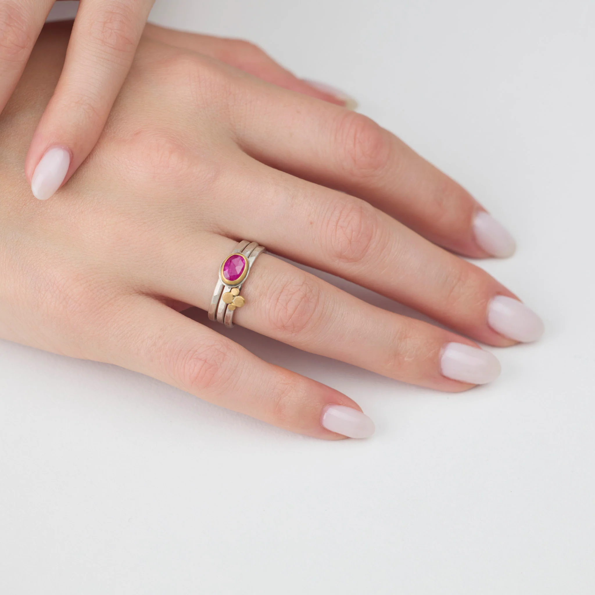 Ruby and Gold Dot Stacking Ring Set - Image 2
