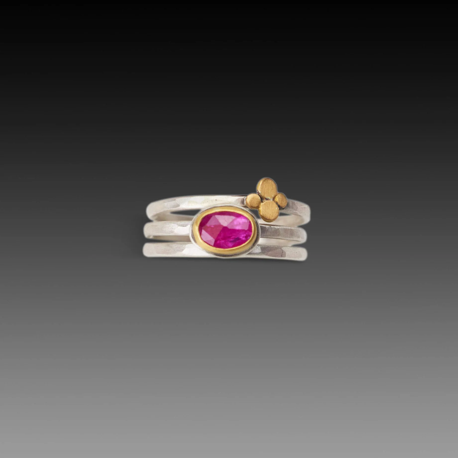 Ruby and Gold Dot Stacking Ring Set - Image 3
