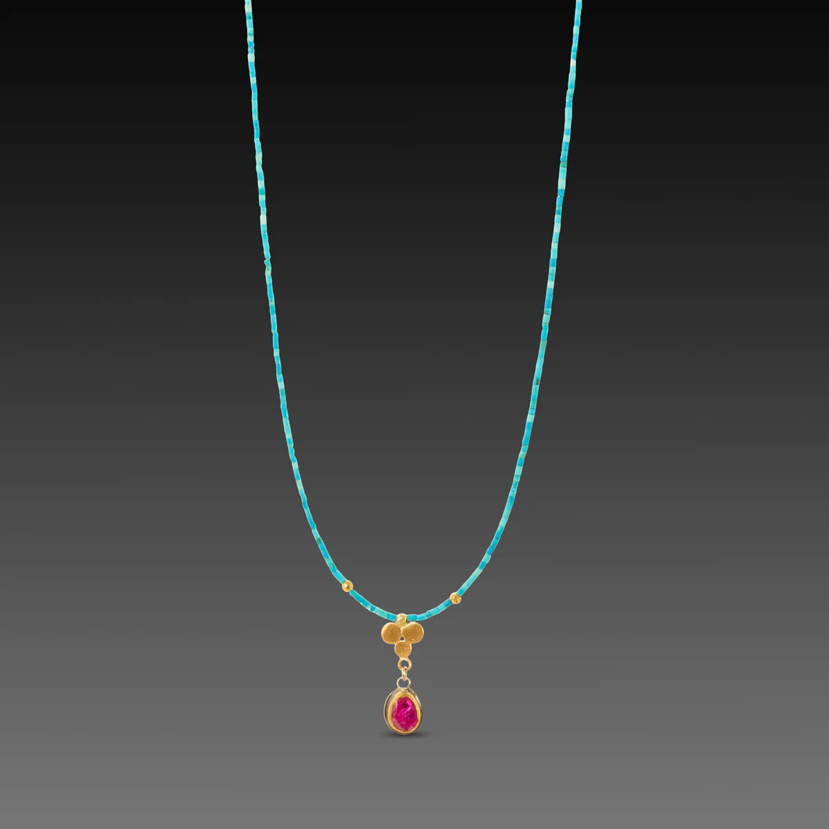Ruby and Gold Trio Turquoise Necklace