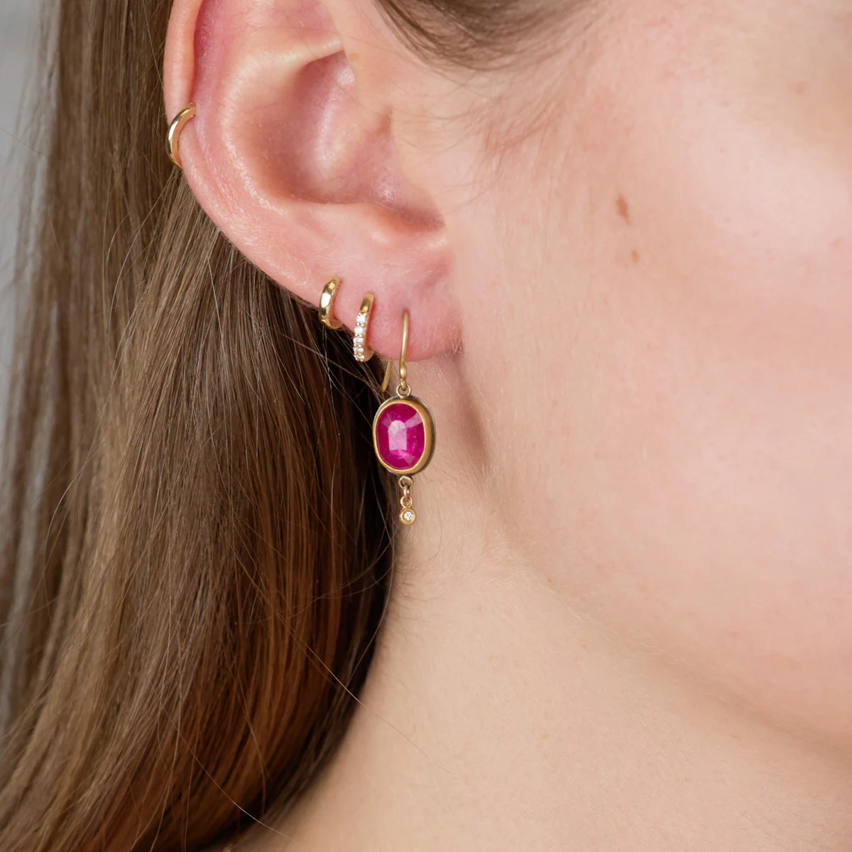 Ruby Earrings with Diamond Drops - Image 2