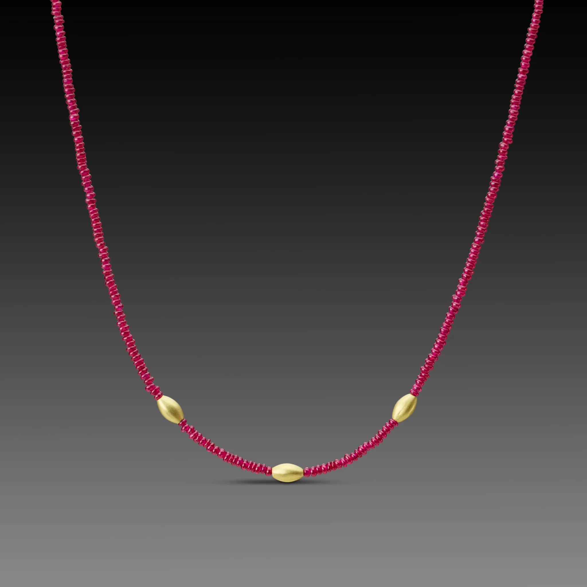 Ruby Necklace with Gold Rice Beads