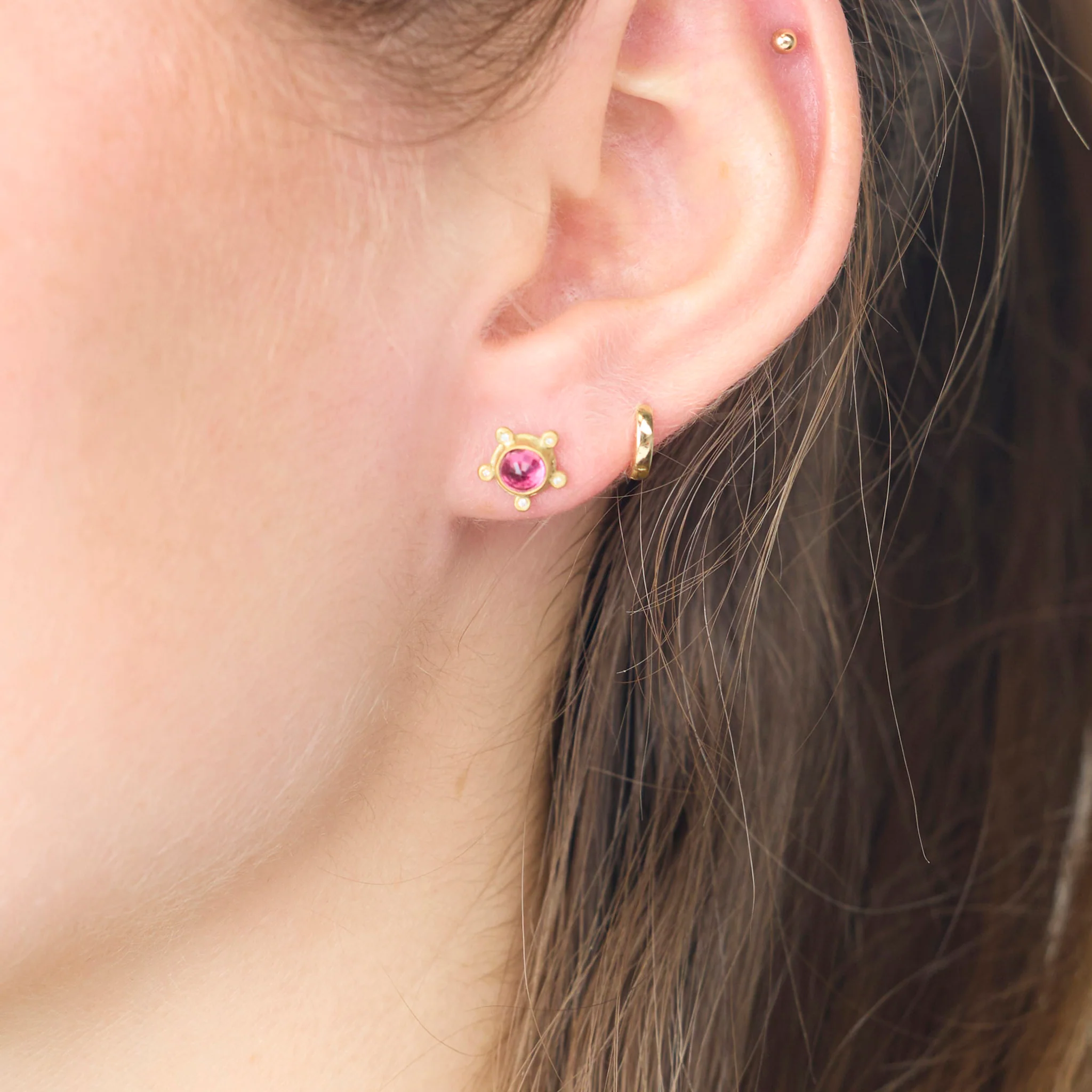 Ruby Stud Earrings with Diamonds - Image 2