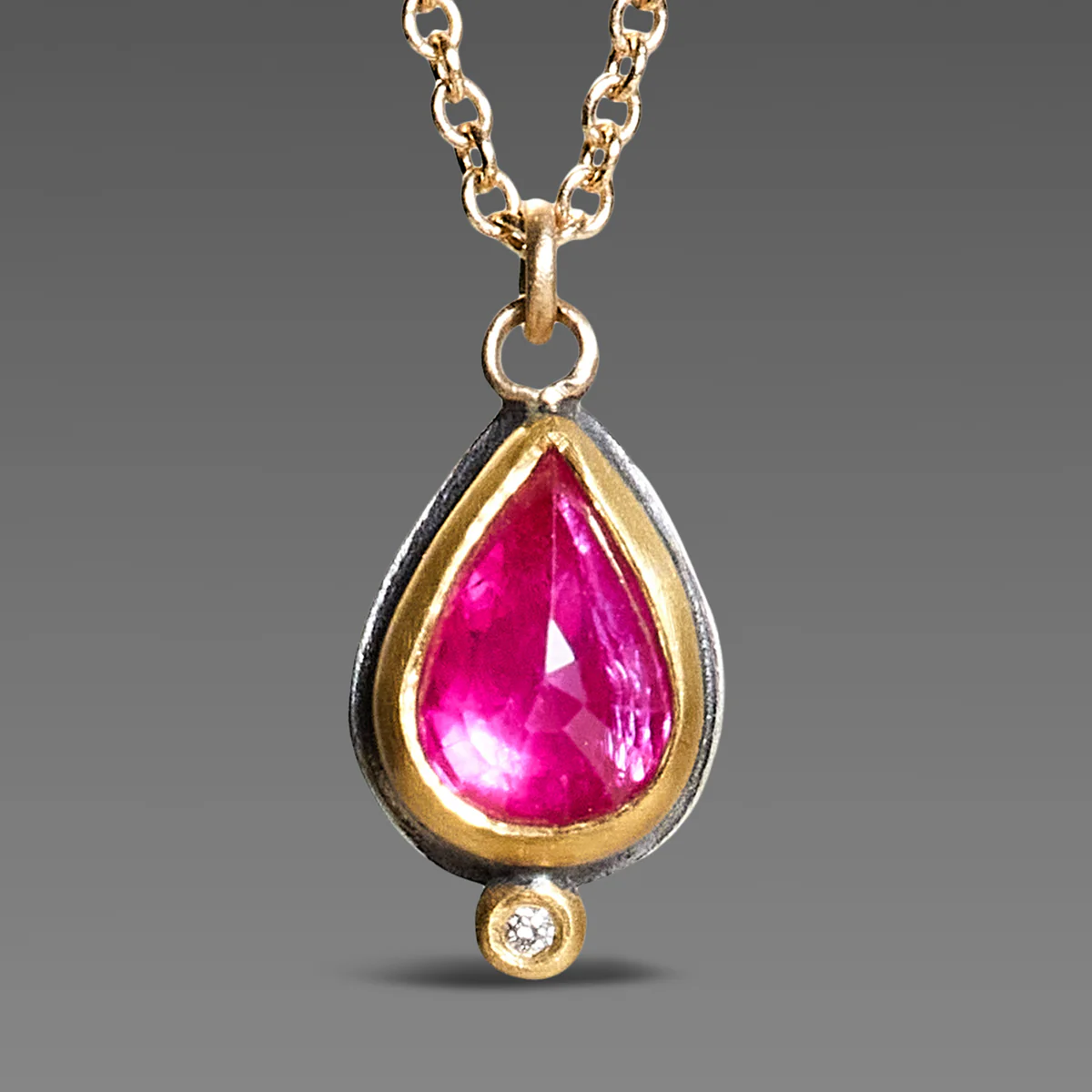 Delicate Ruby Teardrop Necklace - Image 2