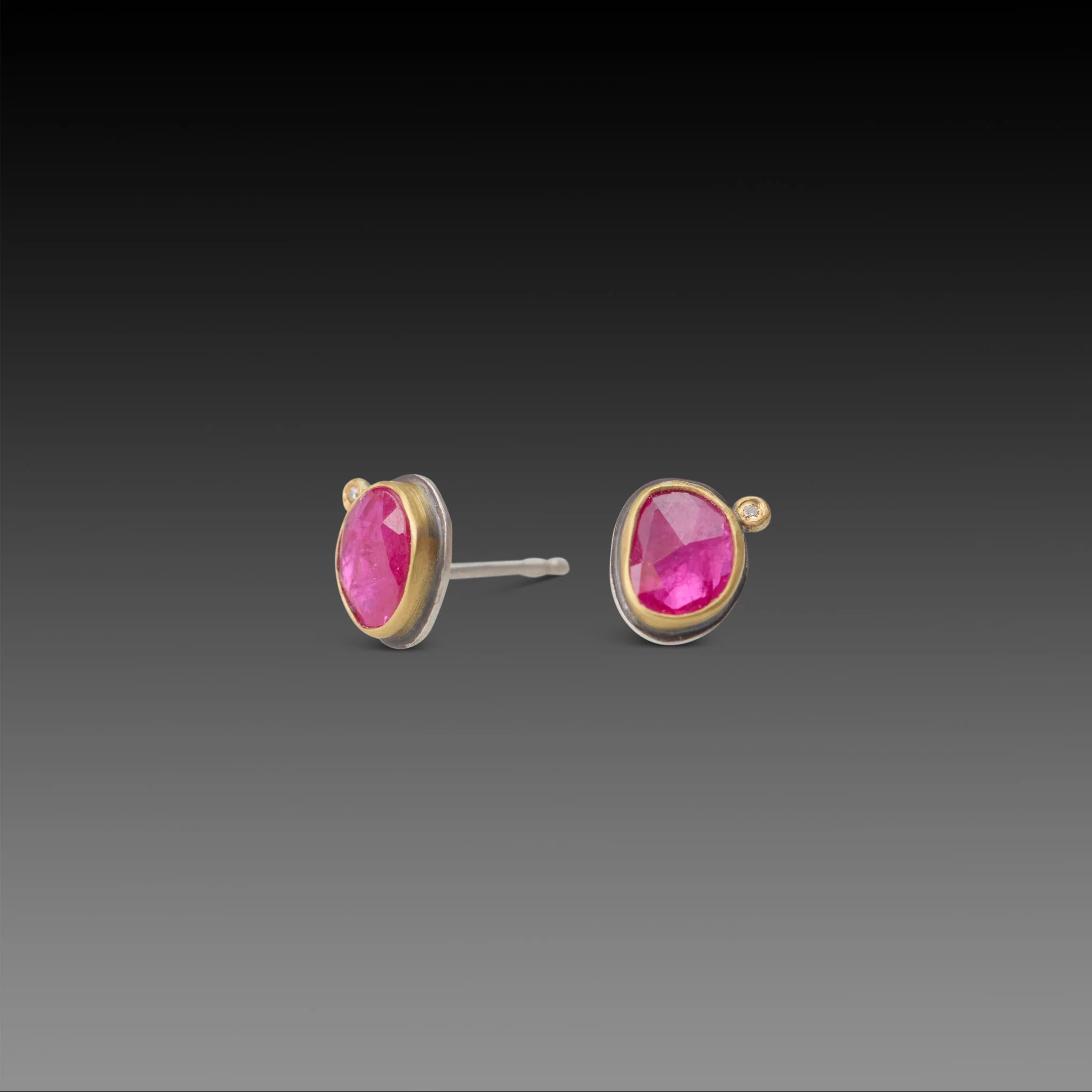 Ruby with Diamond Dot Stud Earrings - Image 3