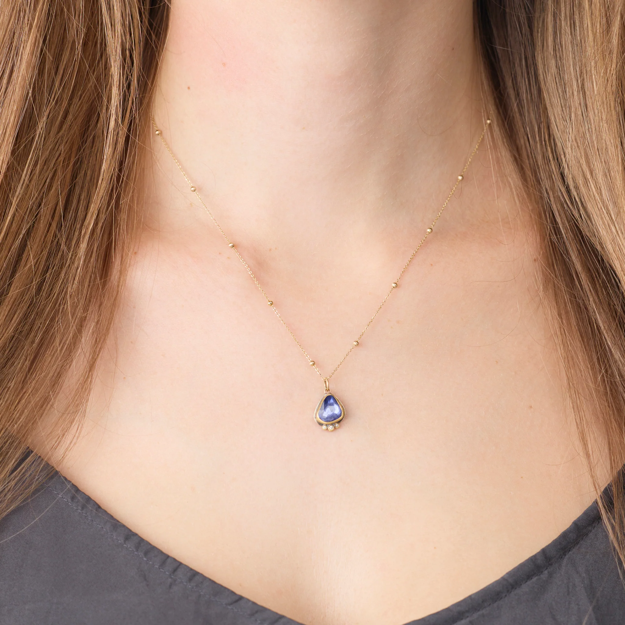 Organic Sapphire Necklace with Diamonds - Image 2