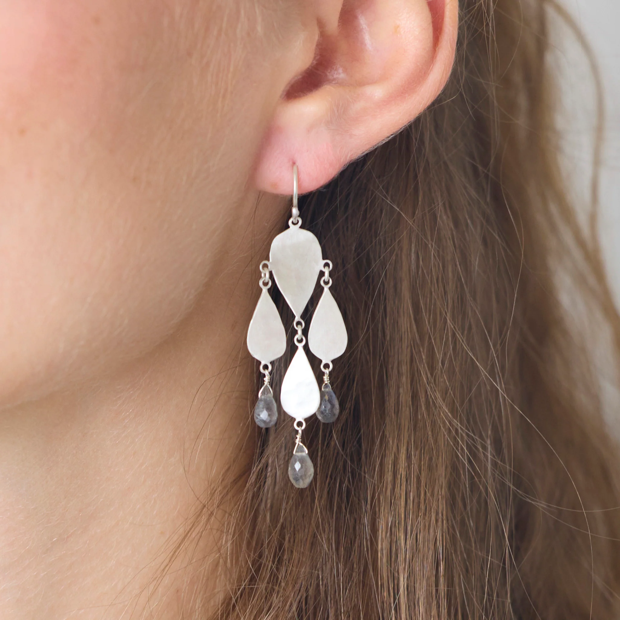 Silver Chandelier Teardrop Earrings with Labradorite - Image 2